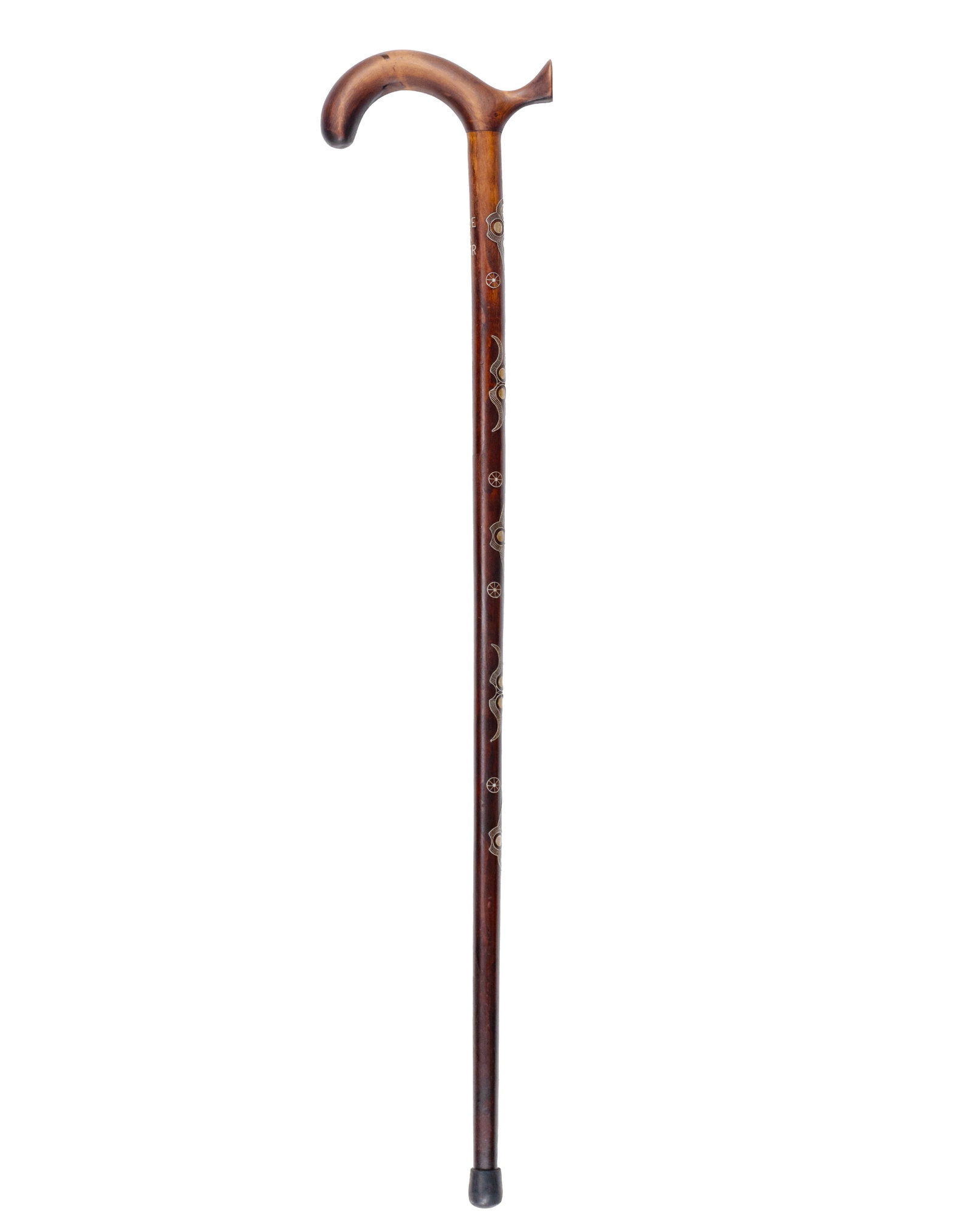Silver inlaid cane - Mi XXe siècle: Russie/ Russia Canne incrustée d'argent (Mi XXe siècle) Canne, baton de marche faite de bois d'acajou incrusté d'argent, marqué Made in USSR Dimension: Longueur 32 1/2" Longueur 82