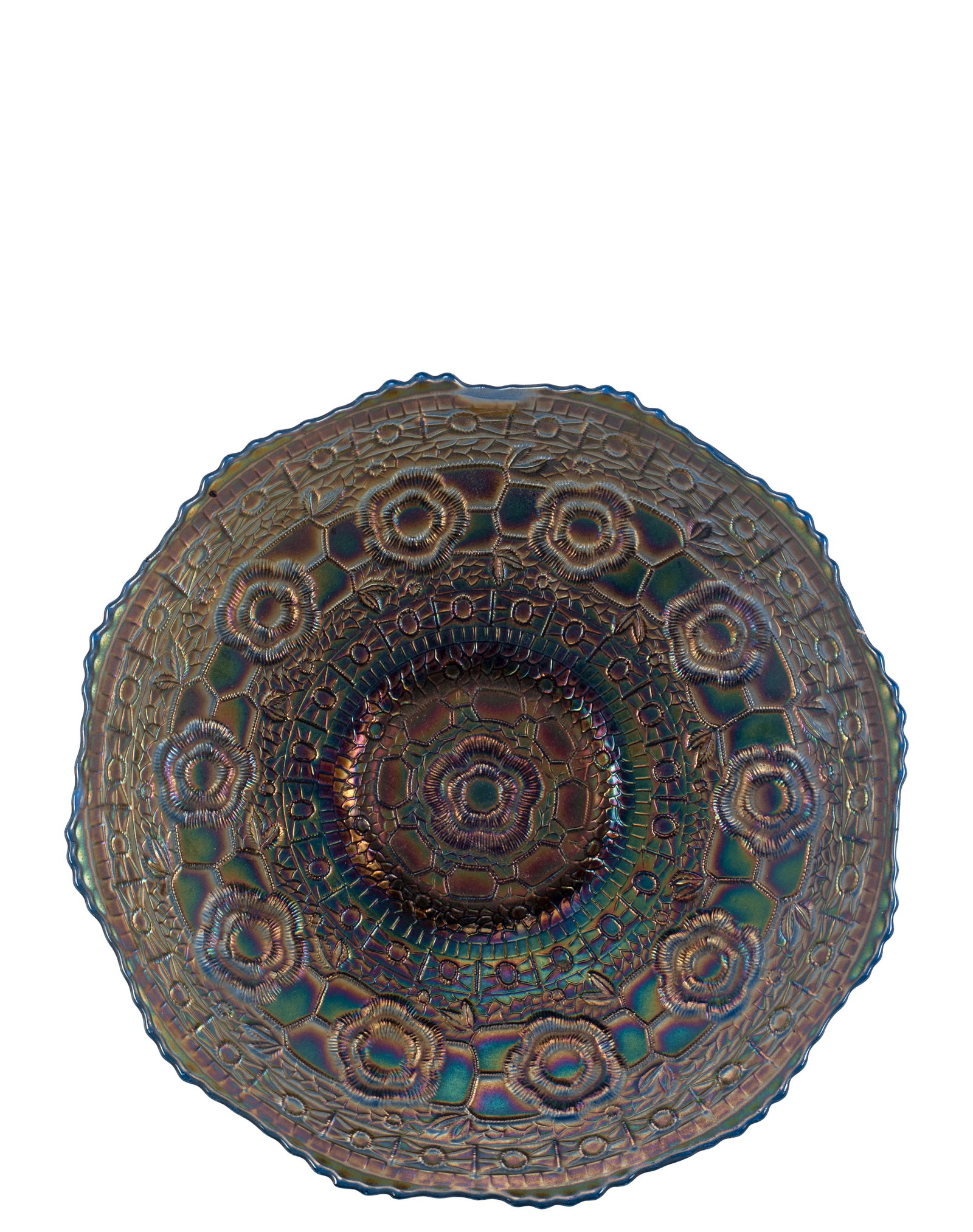 Carnival glass - Début XXe siècle: États-Unis / USA Verre carnaval (Début XXe siècle) Couleur améthyste Dimension: Diametre 9 1/4" Diametre 23,5 cm ------------- États-Unis / USA Carnival glass (Début XXe