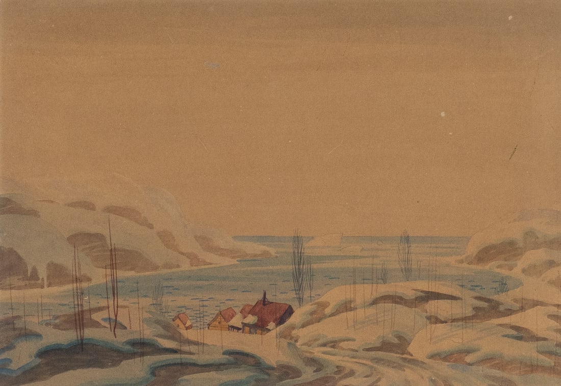 Norwell, Graham Noble - Paysage nordique: Norwell, Graham Noble (1901-1967) Ecosse / Scotland Paysage nordique Aquarelle sur isorel Dimension: 12" x 17" 30 x 44 cm ------------- Norwell, Graham Noble (1901-1967) Ecosse / Scotland Paysage
