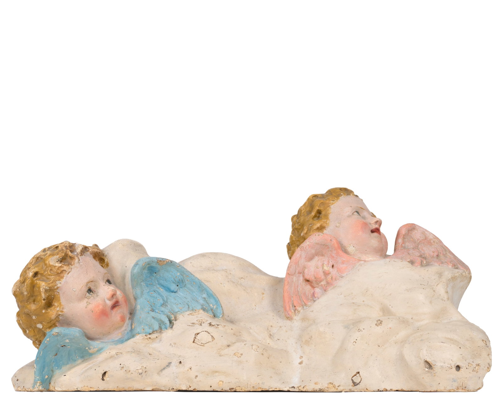Old church decoration cherubs - Début XXe siècle: Décoration d'église ancienne angelots (Début XXe siècle) 2 angelot flottant dans un nuage, moulage de platre peint possiblement un exemplaire unique destiné à la déc