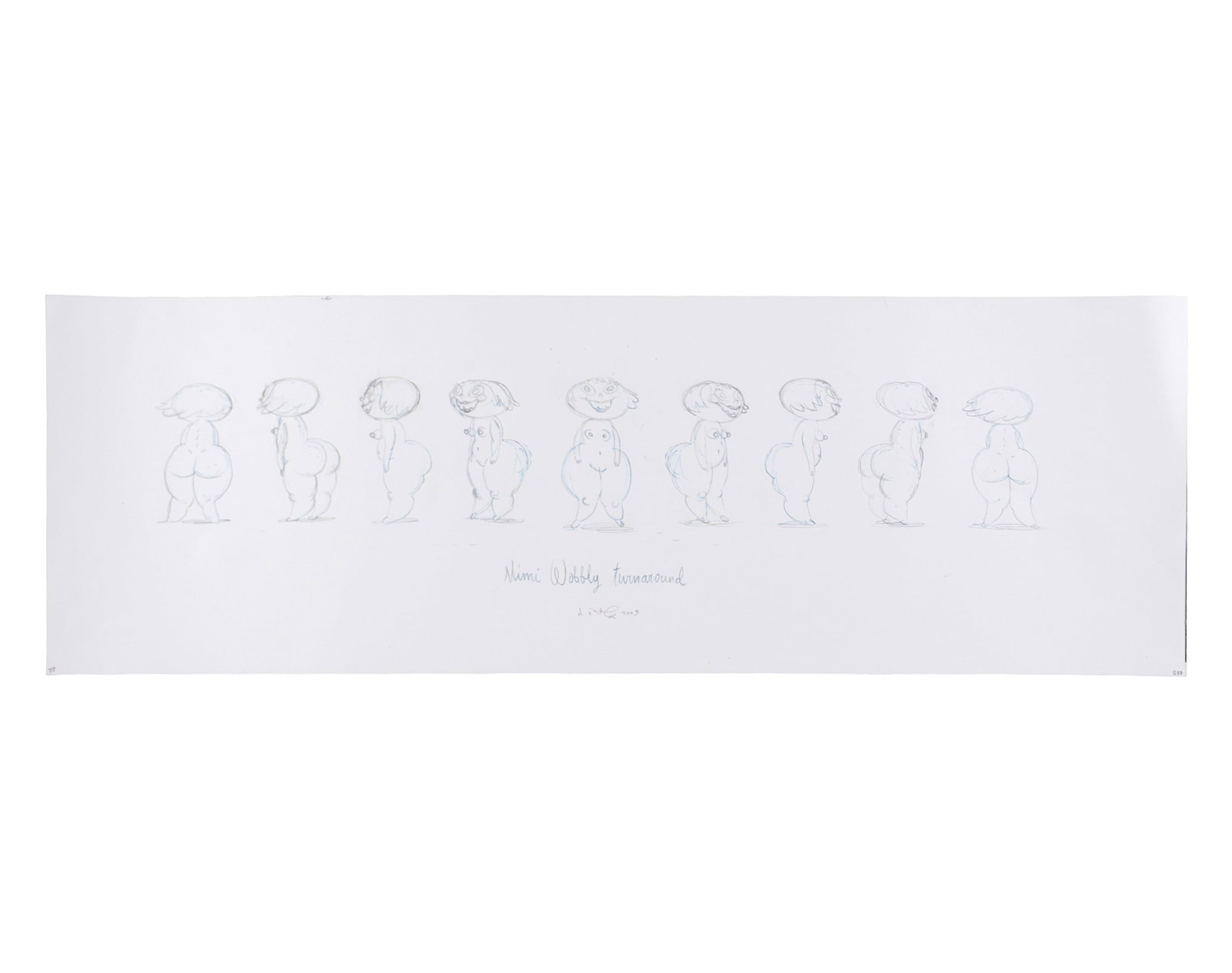 Cooper, Dave - "Mimi wobbly turnaround" - 2009: Cooper, Dave (1967-) "Mimi wobbly turnaround" (2009) Dessin original, crayon sur papier signé, daté et titré au bas Dimension: 7.5" x 23" 19 x 58 cm ------------- Cooper, Dave (1967-)