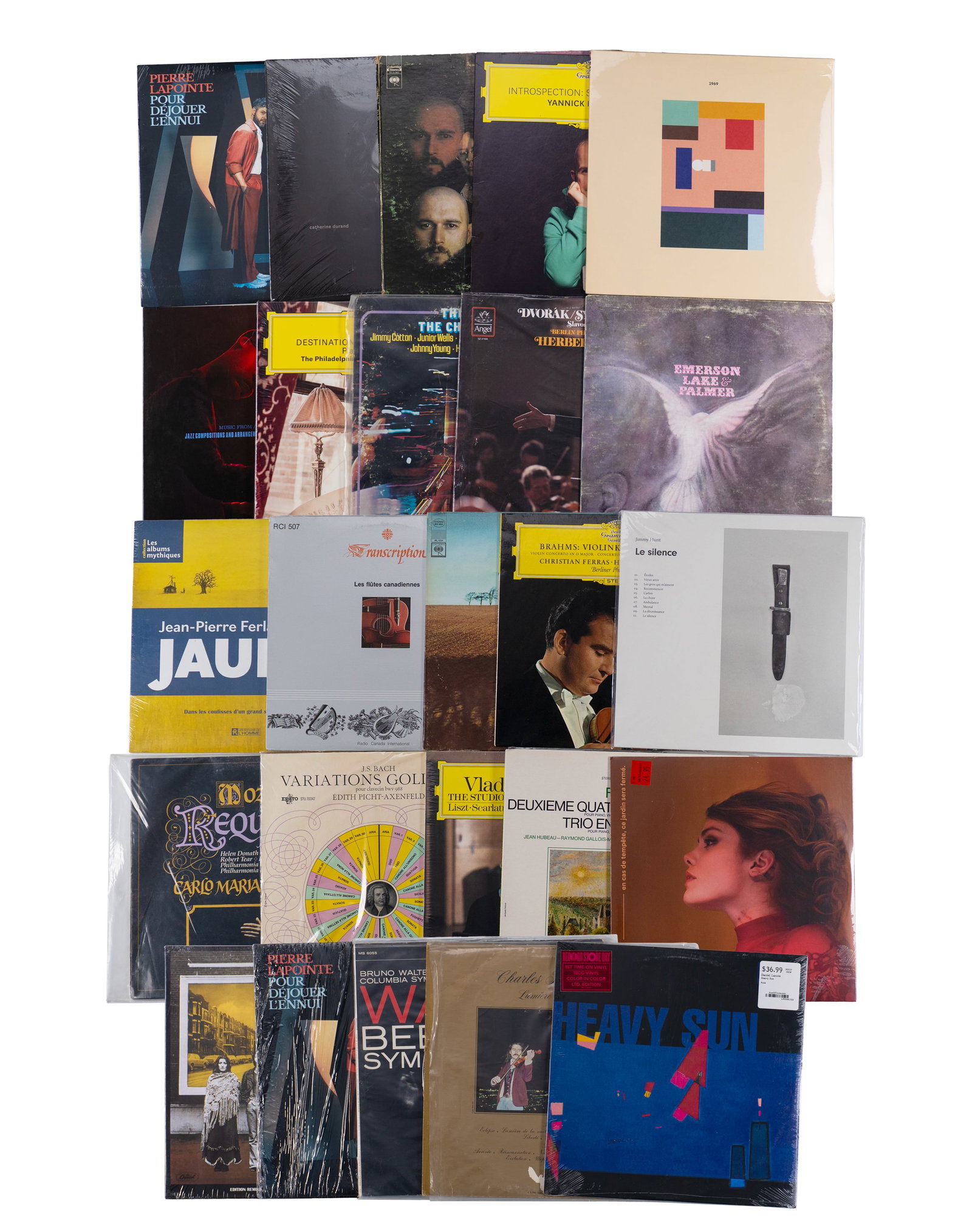 Lot of 33 rpm vinyls: Lot de vinyles 33 tours Inclut Pop québecoise (Beau Dommage, Jean-Pierre Ferland...) Classique Jazz, Rock, Blues Rapport de condition: Excellente condition en général, certains à