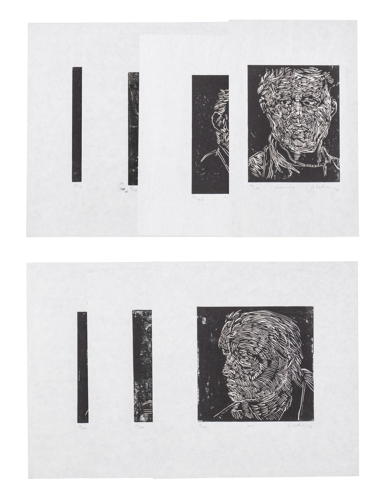 Cation, David - 8 portraits: Cation, David (XXe) 8 portraits Lot de 8 linogravures signées et datées en bas à droite, titrées au centre et numérotées /100 à gauche Dimension: 6.25" x 5.75" 15 x