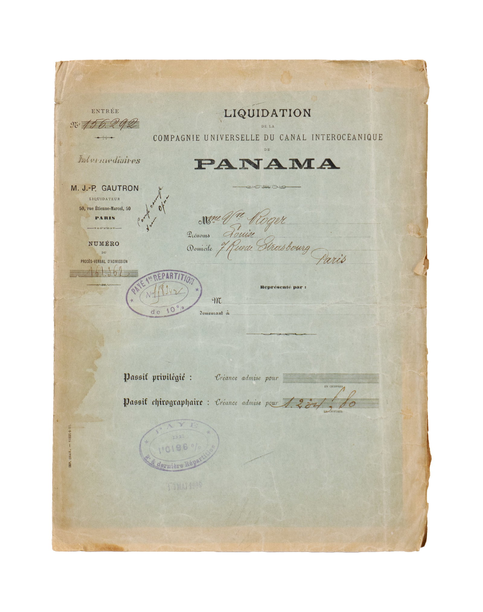 Panama Canal, stock certificates and liquidation - Fin XIXe (1 of 3)