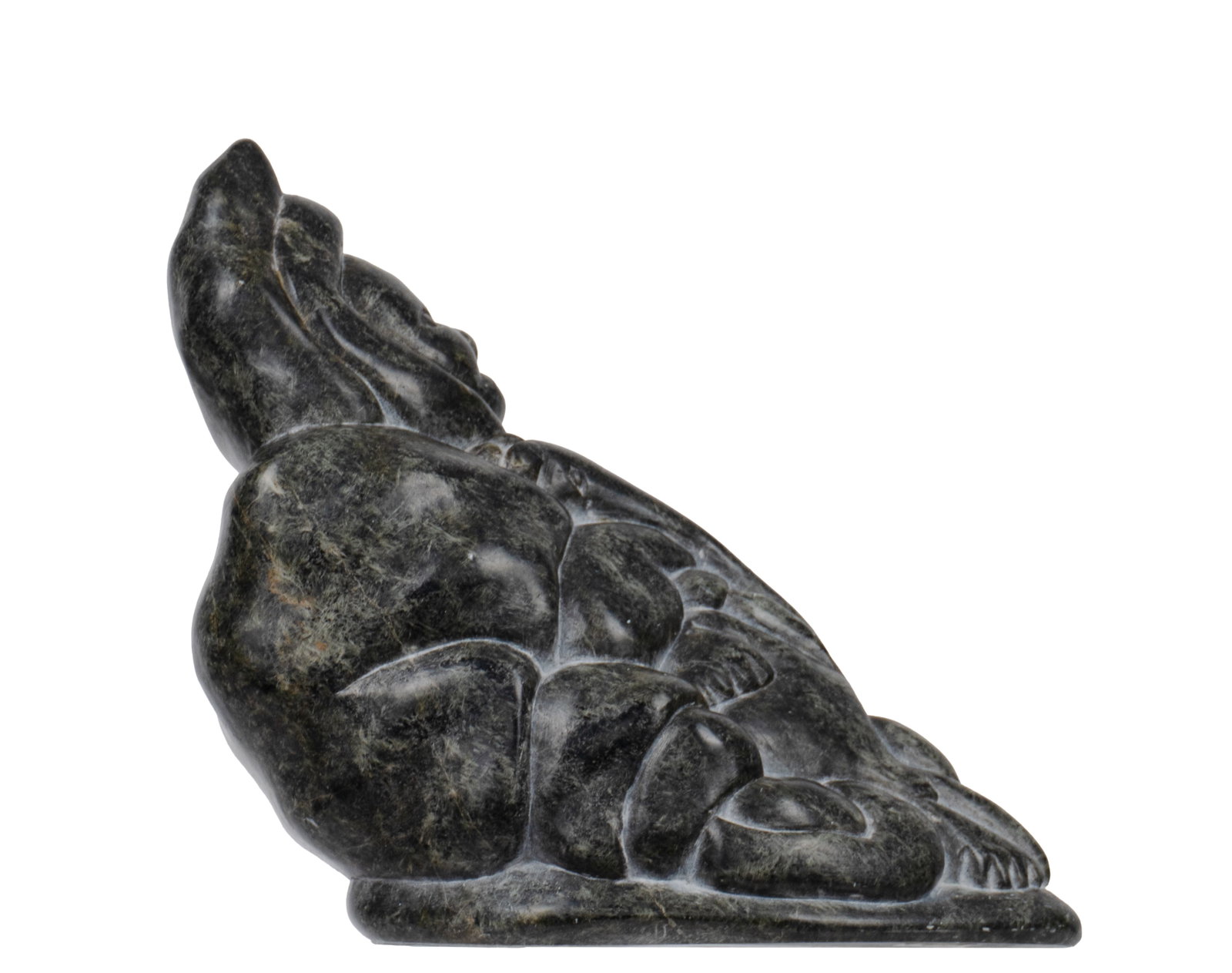Inukpuk, Elizabee - Man with seal: Inukpuk, Elizabee Inukjuak Homme et phoque Sculpture inuit en pierre à savon représentant une figure inuit, provenant de Inukjuak Dimension: 8" x 7,5" x 2" 20 x 19 x 5 cm -------------