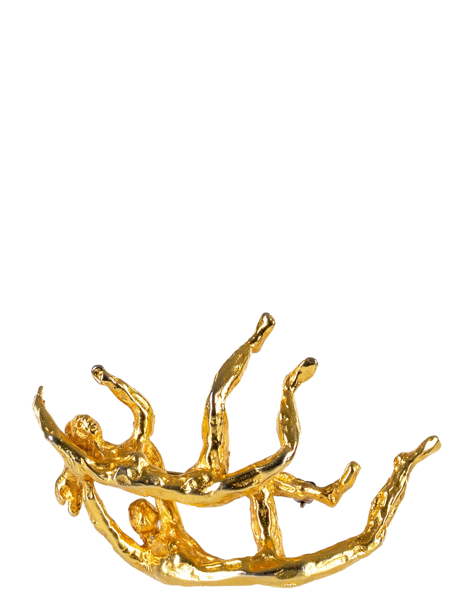 Wertheimer, Esther - Dancer brooch: Wertheimer, Esther (1926-2016) Broche, danceurs Broche en métal doré représentant un couple de danceurs, signee au dos WERTH Dimension: 2 3/4" x 2" 7 x 5 cm ------------- Wertheimer,