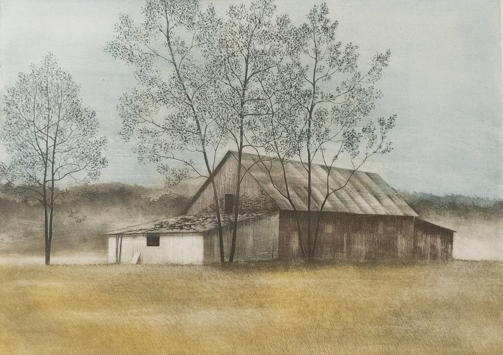 Duchene, Darrell - The white shed - 1981: Duchene, Darrell (1953-) La remise blanche (1981) Lithographie en couleur signée, numérotée et titrée Dimension: 19" x 25" 48 x 64 cm ------------- Duchene, Darrell (1953-) The