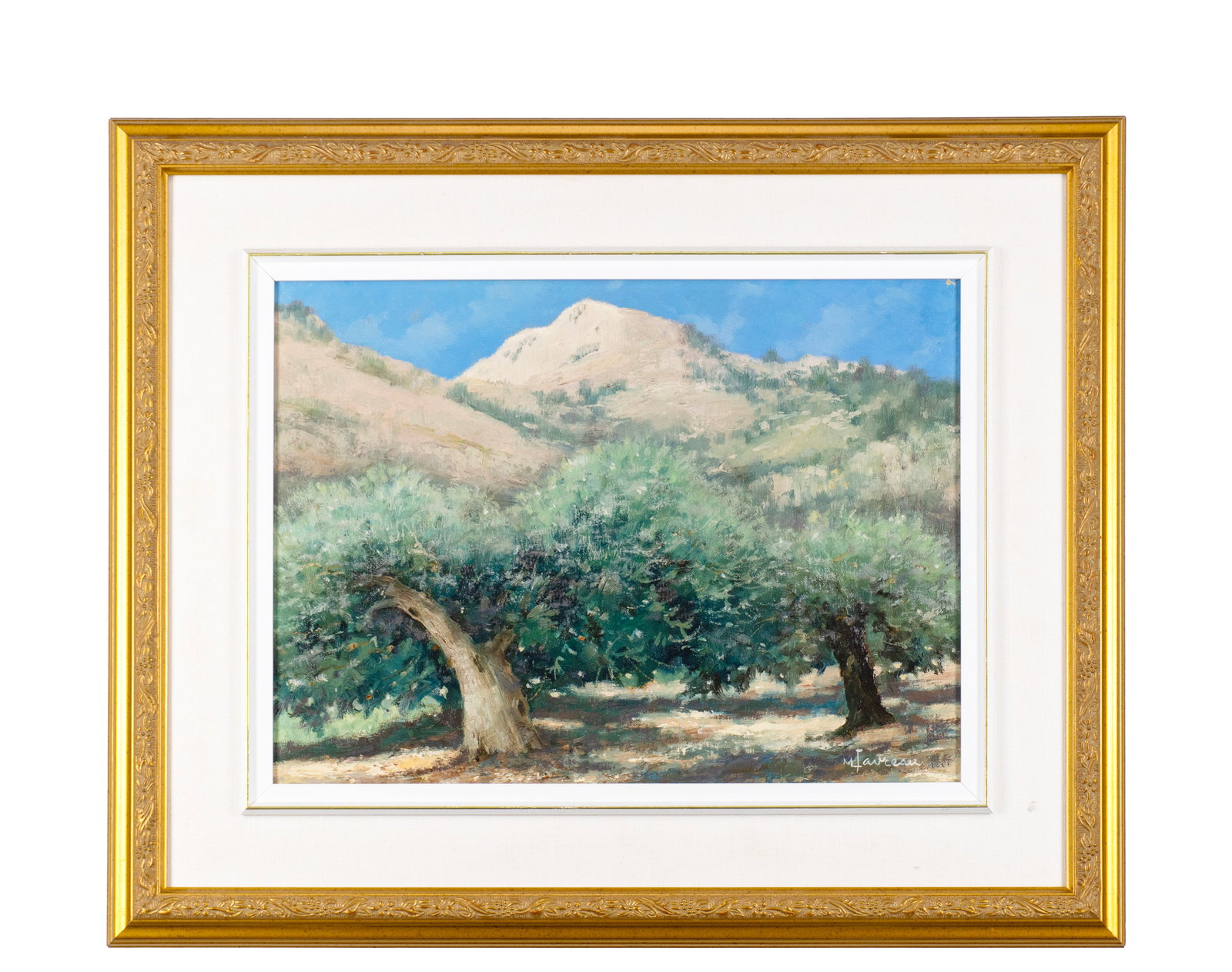 Favreau, Marcel - "Jeunes oliviers" - 1980: Favreau, Marcel (1921-2020) "Jeunes oliviers" (1980) Huile sur toile signée en bas à droite, titrée et datée au dos Dimension: 12" x 16" 31 x 41 cm ------------- Favreau, Marcel