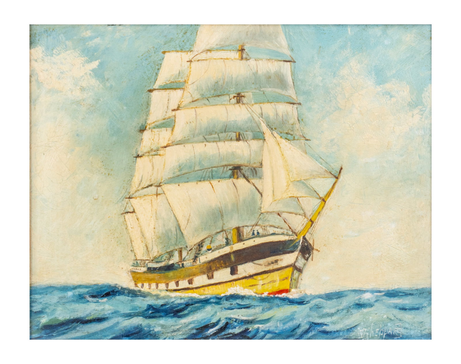 Sheppard, Warren W. - Navigating: Sheppard, Warren W. (1858-1937) Navigating Description: Oil on wood panel, signed Sheppard lower right Dimension (PO): 9" x 11,5" Dimension (CM): 22,5 x 29 cm Condition report: U