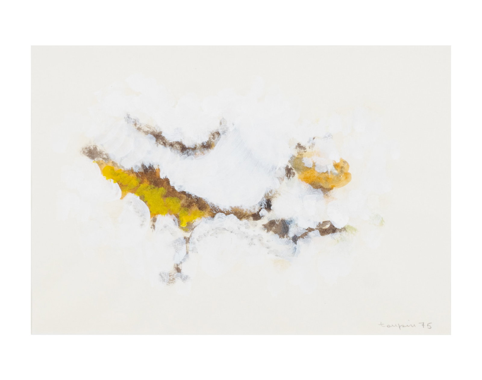 Toupin, Fernand - Composition en jaune et blanc - 1975: Toupin, Fernand (1930-2009) Composition en jaune et blanc (1975) Description: Acrylic on paper, signed and dated lower right: Toupin 75 Dimension (PO): 6" x 8" Dimension (CM): 15 x 20 cm Condition