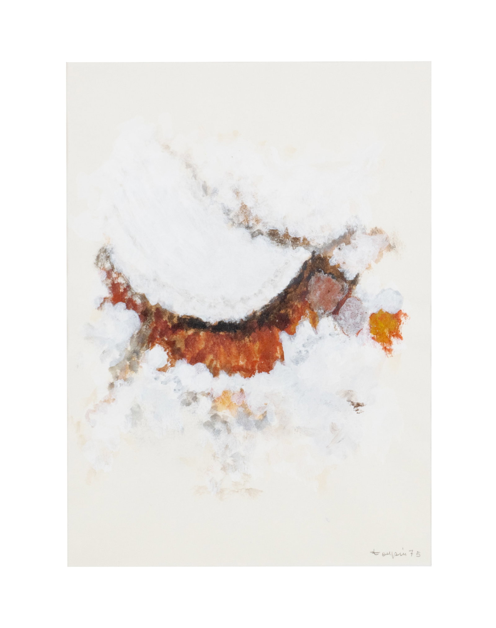 Toupin, Fernand - Composition en orange et blanc - 1975: Toupin, Fernand (1930-2009) Composition en orange et blanc (1975) Description: Acrylic on paper, signed and dated lower right: Toupin 75 Dimension (PO): 8" x 6" Dimension (CM): 20 x 15 cm Condition