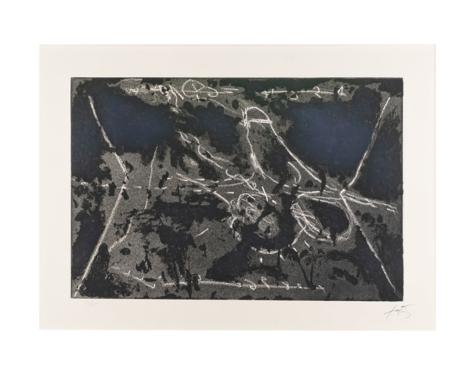 Tàpies, Antoni - Matière et graffitti - 1969: Tàpies, Antoni (1923-2012) Matière et graffitti (1969) Description: Etching, varnish and carborundum on paper. Edition 52/75 Dimension (PO): 22,5" x 30" Dimension (CM): 57,5 x 77 cm Cond