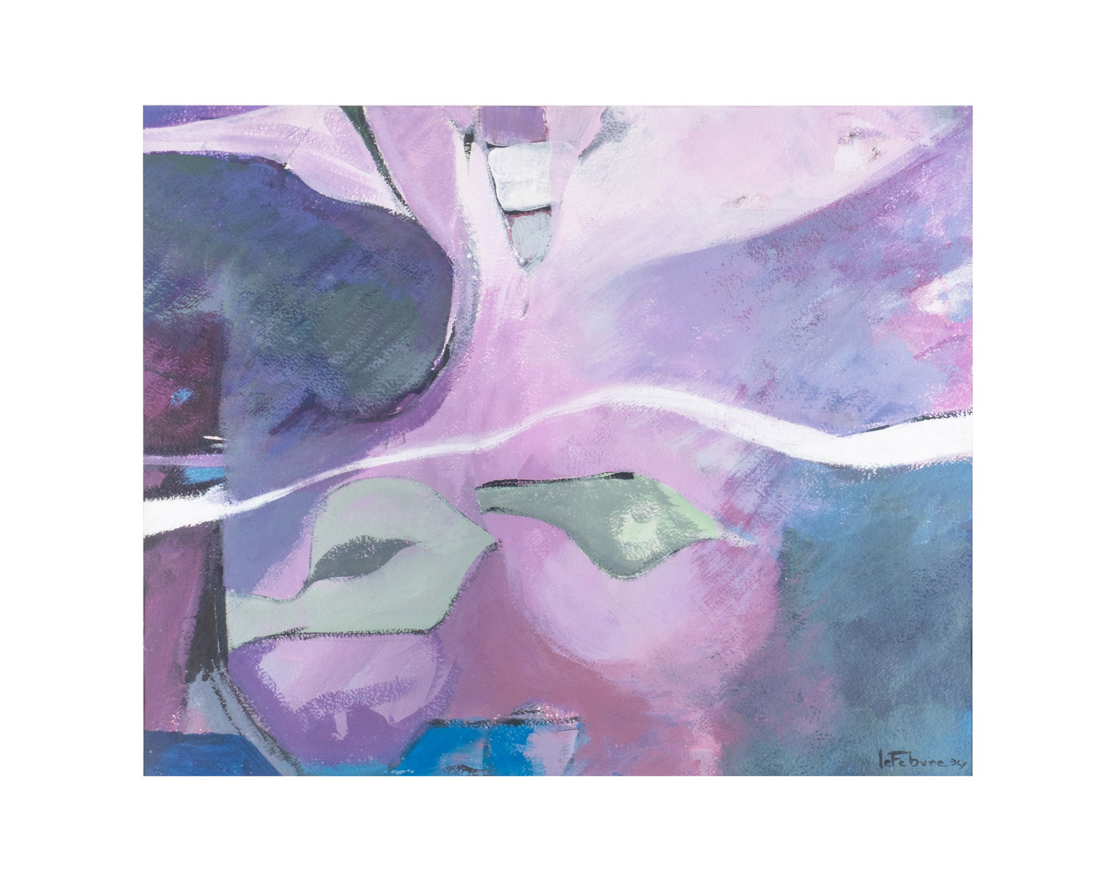 Lefebure, Jean - Composition en mauve - 1990: Lefebure, Jean (1930-2013-) Composition en mauve (1990) Description: Acrylic on paper, signed and dated in the lower right corner Dimension (PO): 20" x 24" Dimension (CM): 61 x 50 cm Condition