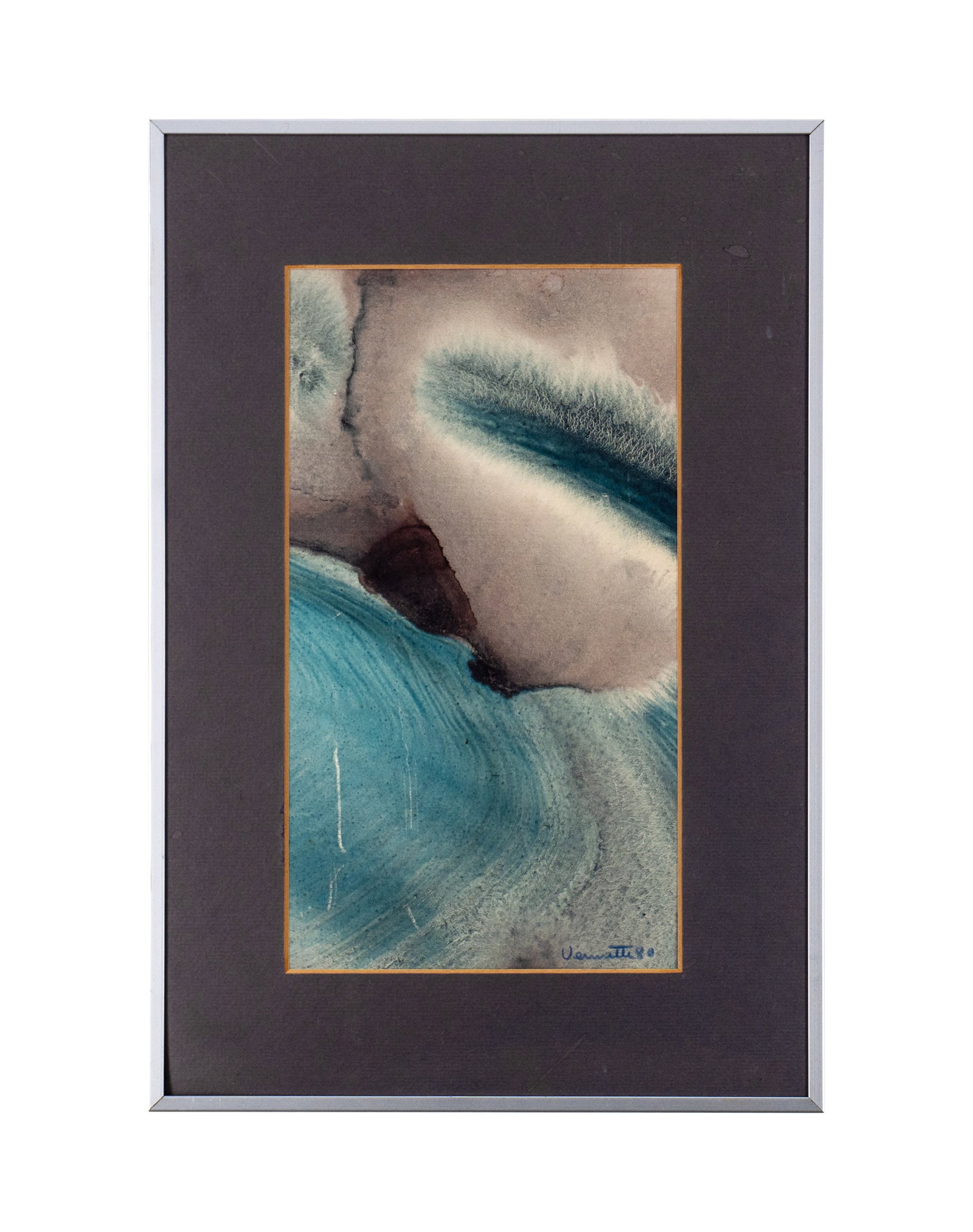 Vermette, Claude - Waves - 1980: Vermette, Claude (1930-2006) Vagues (1980) Aquarelle sur papier cartonné signée et datée en bas à droite Dimension: 10'' x 5 1/2'' 25 x 14 cm ------------- Vermette, Claude