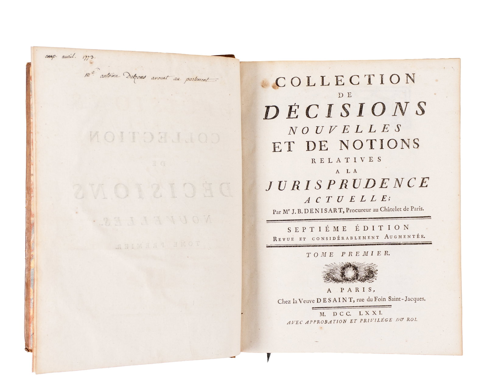 Denisart, Jean-Baptiste - 4 volumes, 18th jurisprudence - 1771 - 2