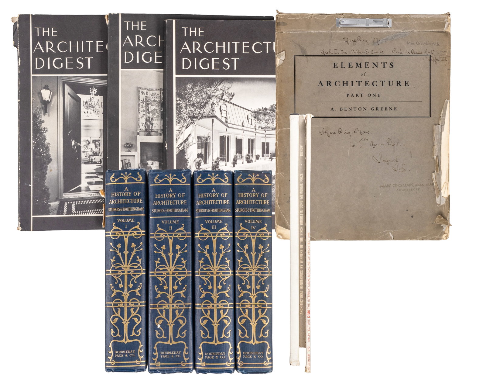 Différent auteurs - Architecture lot - 1957-1973: Différent auteurs Lot d'architecture (1957-1973) Inclut Monographies Gage, Michael, Guide to concrete Blockworlk, Architectural press, London, 1970, Sturgis, Russel, A history of architecture,