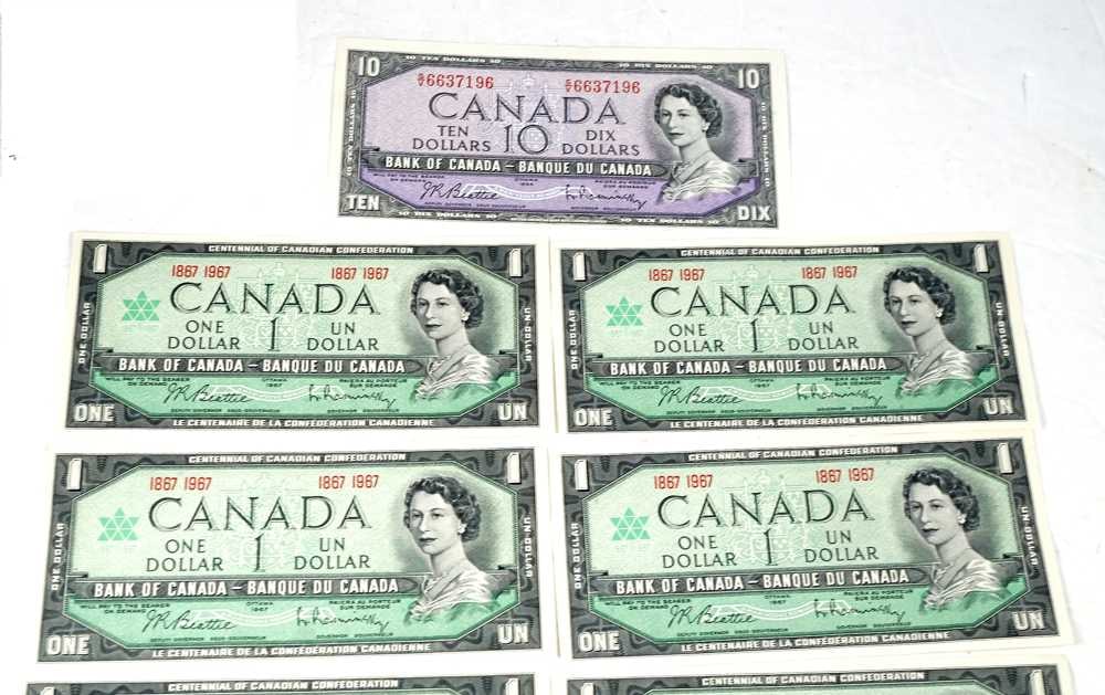 CANADA - #BC-40b 1 x $10 1954 AU et BC-45a 10 x $1 1967 Unc - 3