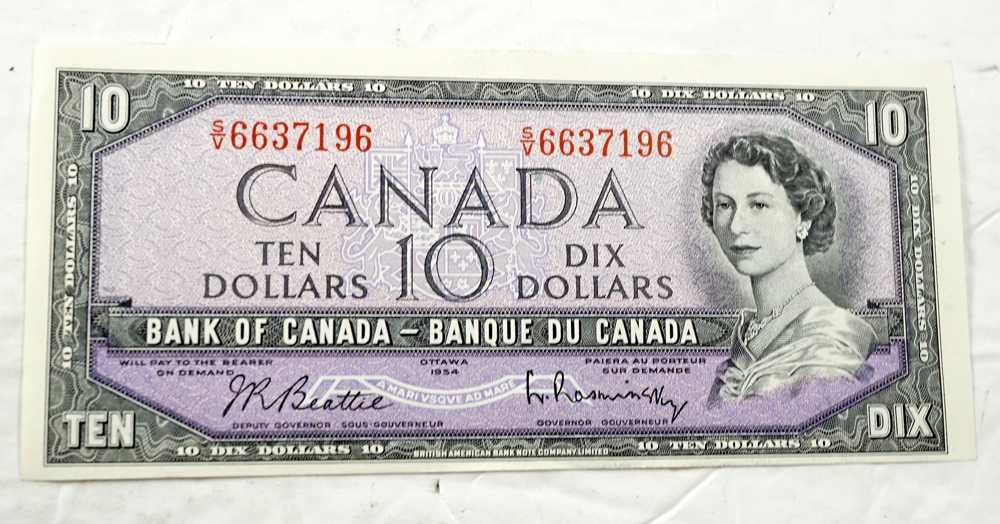 CANADA - #BC-40b 1 x $10 1954 AU et BC-45a 10 x $1 1967 Unc - 4