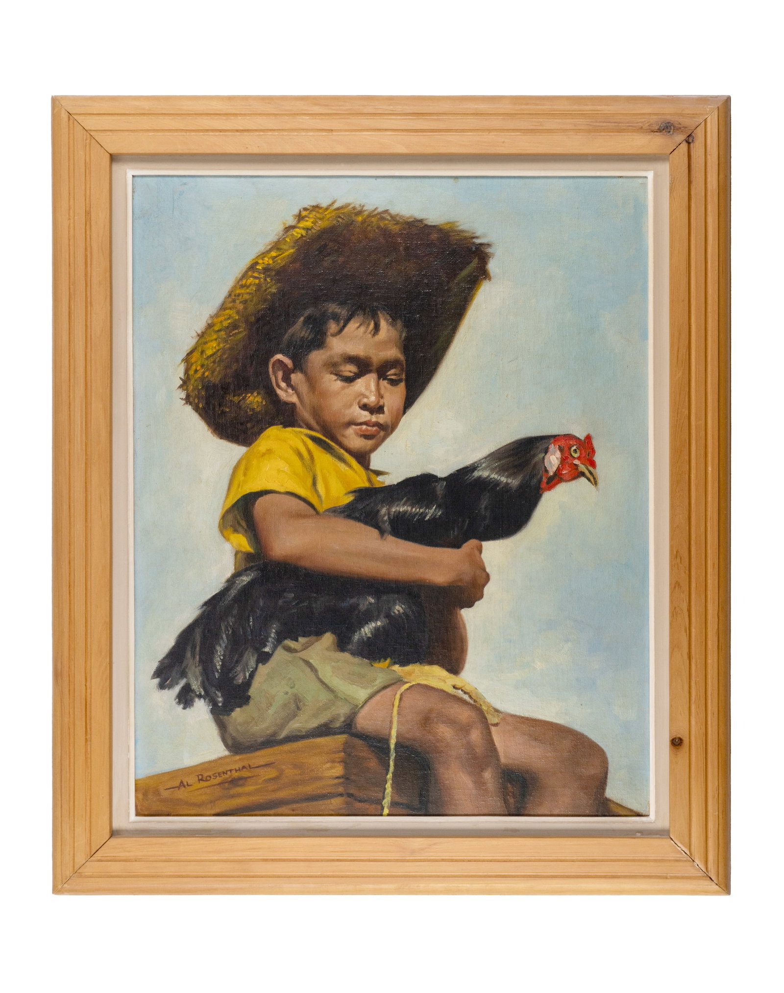 Rosenthal, Avrum - Portrait of a Boy with a Rooster: Rosenthal, Avrum (XXe) Portrait d'un garçon avec un coq Huile sur panneau, signée Av. Rosenthal en bas à gauche Dimension: 24 1/2" x 19" 62,2 x 48,3 cm ------------- Rosenthal, Avrum (X