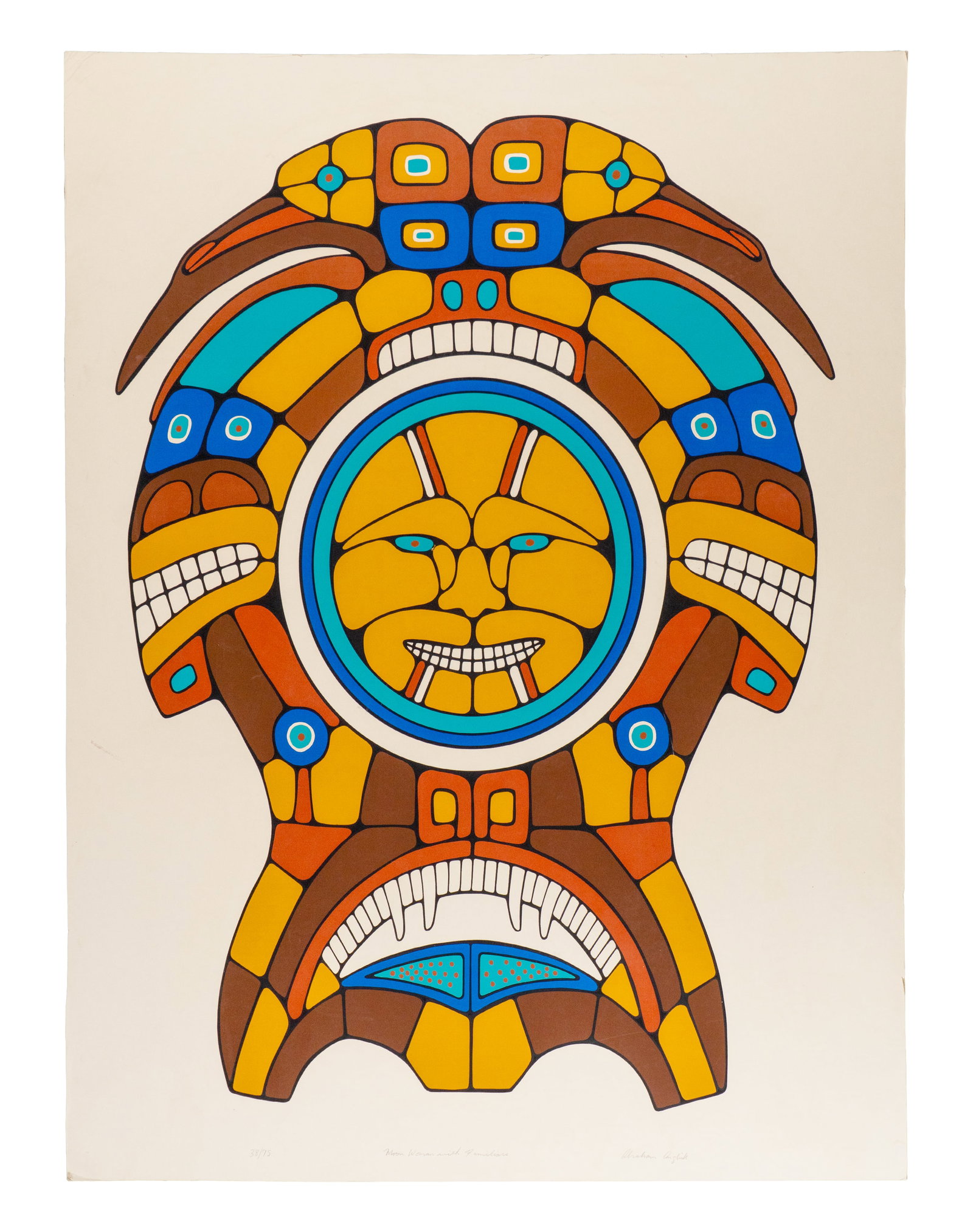Ruben, Abraham Anghik - 'Moon Woman with Familiars'': Ruben, Abraham Anghik (1951-) 'Moon Woman with Familiars'' Lithographie numérotée 38/75 en bas à gauche, titrée au centre, signée en bas à droite Dimension: 36 3/4'' x