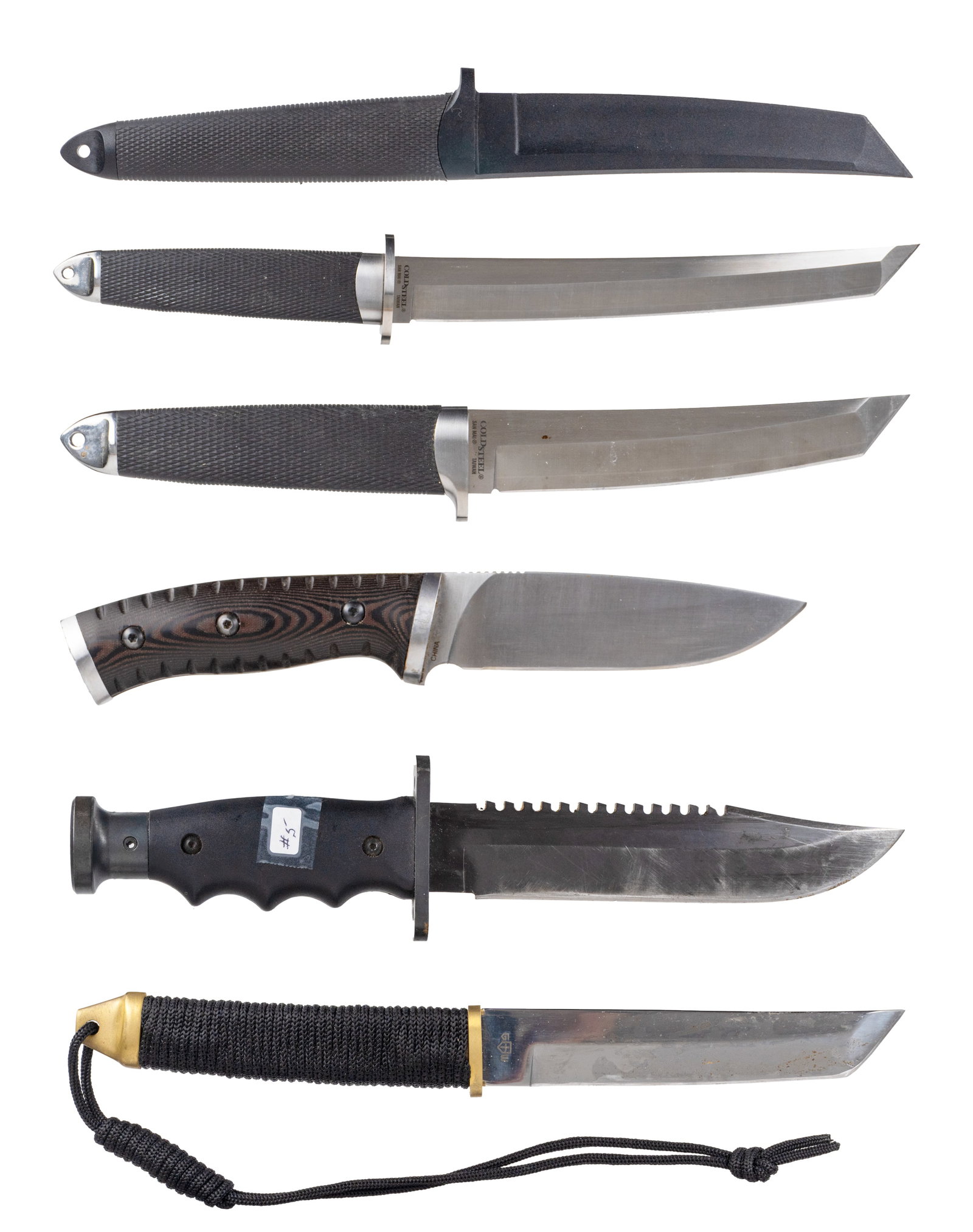 Survival & Tactical Knife Set (6 pieces): Ensemble de couteaux tactiques et de survie (6 pièces) Collection de 6 couteaux de qualité, incluant les marques Cold Steel, BUCK et GOW. Comprend les gaines, un aiguiseur de poche et une