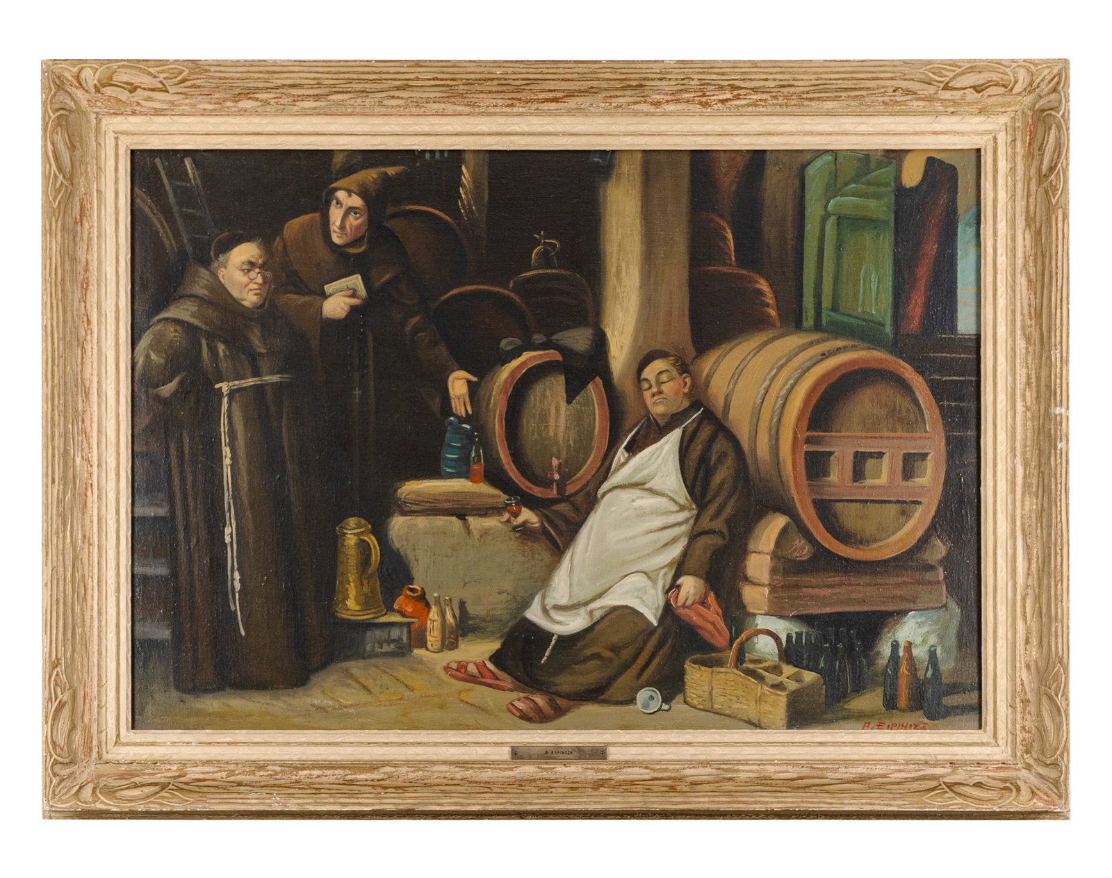 Espinoza, A. - Time for a Break: Espinoza, A. (XXe) Le temps d'une pause Huile sur toile, signée en bas à droite A. Espinoza Dimension: 20'' x 29'' 51 x 73 cm ------------- Espinoza, A. (XXe) Time for a Break Oil on