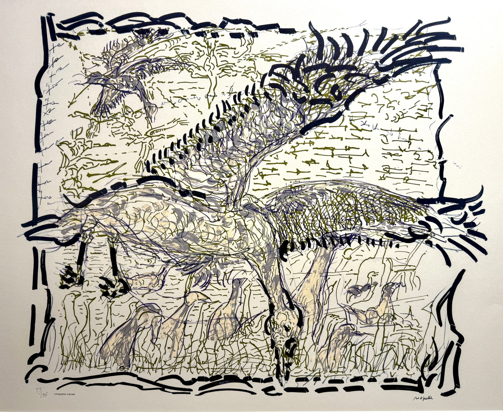 Riopelle, Jean-Paul - L'Oie I - 1981: Riopelle, Jean-Paul (1923-2002) L'Oie I (1981) Description (FR): Lithographie signée dans la pierre en bas à droite et numérotée 77/195 en bas à gauche Description (EN): Lithograph signed in the