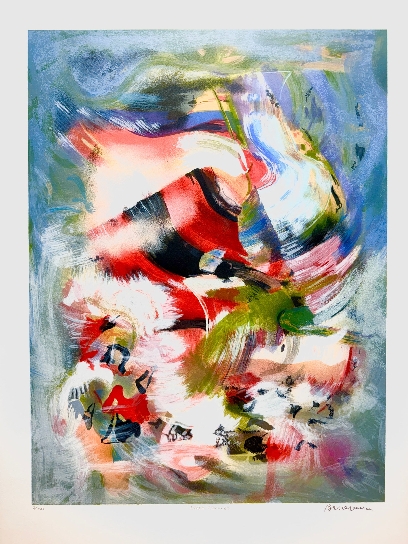 Bellefleur, Léon - Lance flammes: Bellefleur, Léon (1910-2007) Lance flammes Description (FR): Lithographie sur papier signée au plomb en bas à droite et numérotée 1/100 en bas à gauche, portant le sceau de l'Atelier du Scarabé