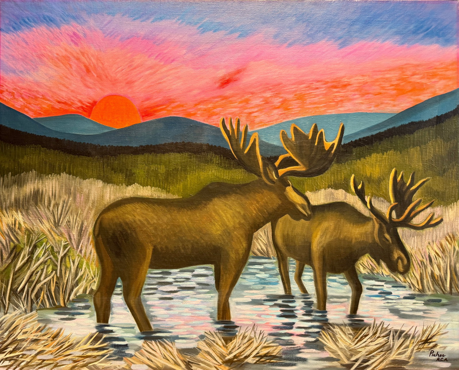 Picher, Claude - Orignaux au soleil couchant - 1978 (1 of 9)