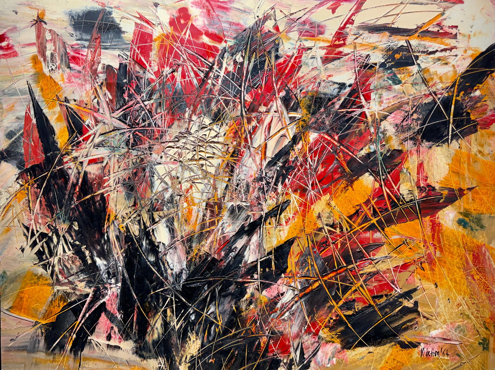 Michon, Guy - Full Bloom - 1964: Michon, Guy (1925-1979) Full Bloom (1964) Description (FR): Huile sur isorel signée en bas à droite Description (EN): Oil on isorel signed lower right Dimension (PO): 76.2 x 101.6 cm Rap