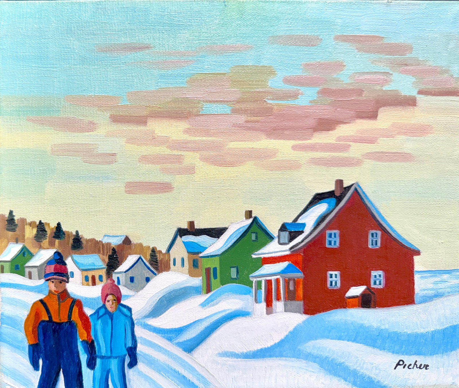 Picher, Claude - St-Felicite - 1987: Picher, Claude (1927-1998) St-Felicite (1987) Description (FR): Huile sur Oil on canvas signed lower right Dimension (PO): 25.4 x 30.5 cm Rapport de condition: Sur demande, nous nous ferons un