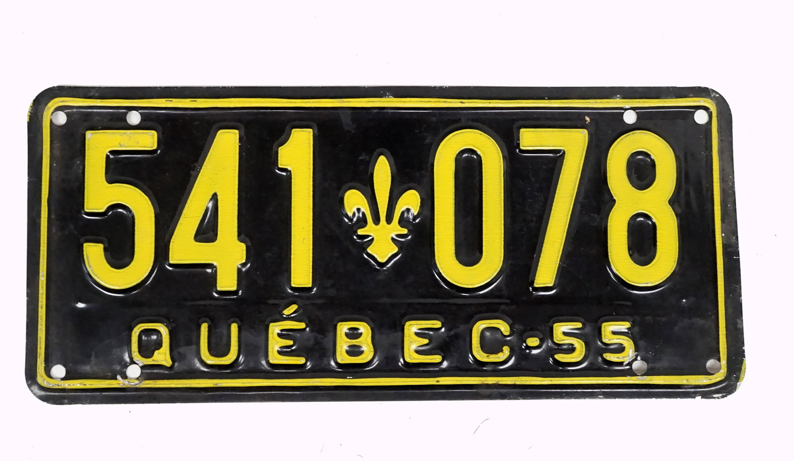 1955 license plate #541-078: 1955 Plaque auto #541-078 du Québec en aluminium Rapport de condition: bonne état ------------- 1955 license plate #541-078 From Quebec in Aluminium Condition Report: good conditi