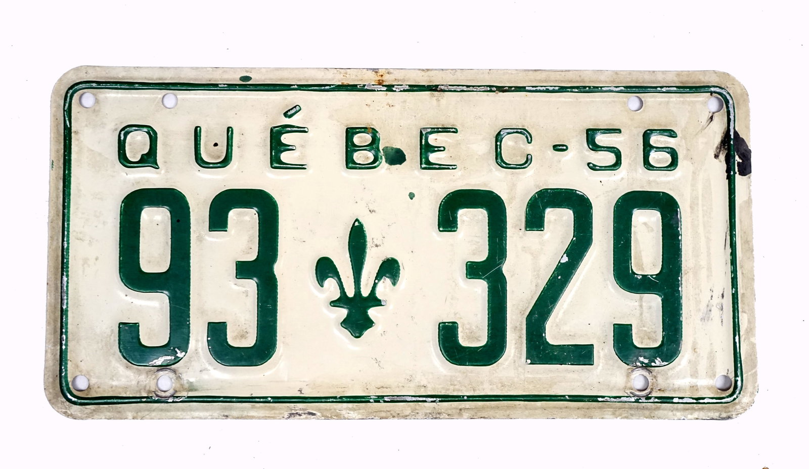 1956 license plate #93-329: 1956 plaque auto #93-329 du Québec en aluminium Rapport de condition: bonne état ------------- 1956 license plate #93-329 From Quebec in Aluminium Condition Report: good condition