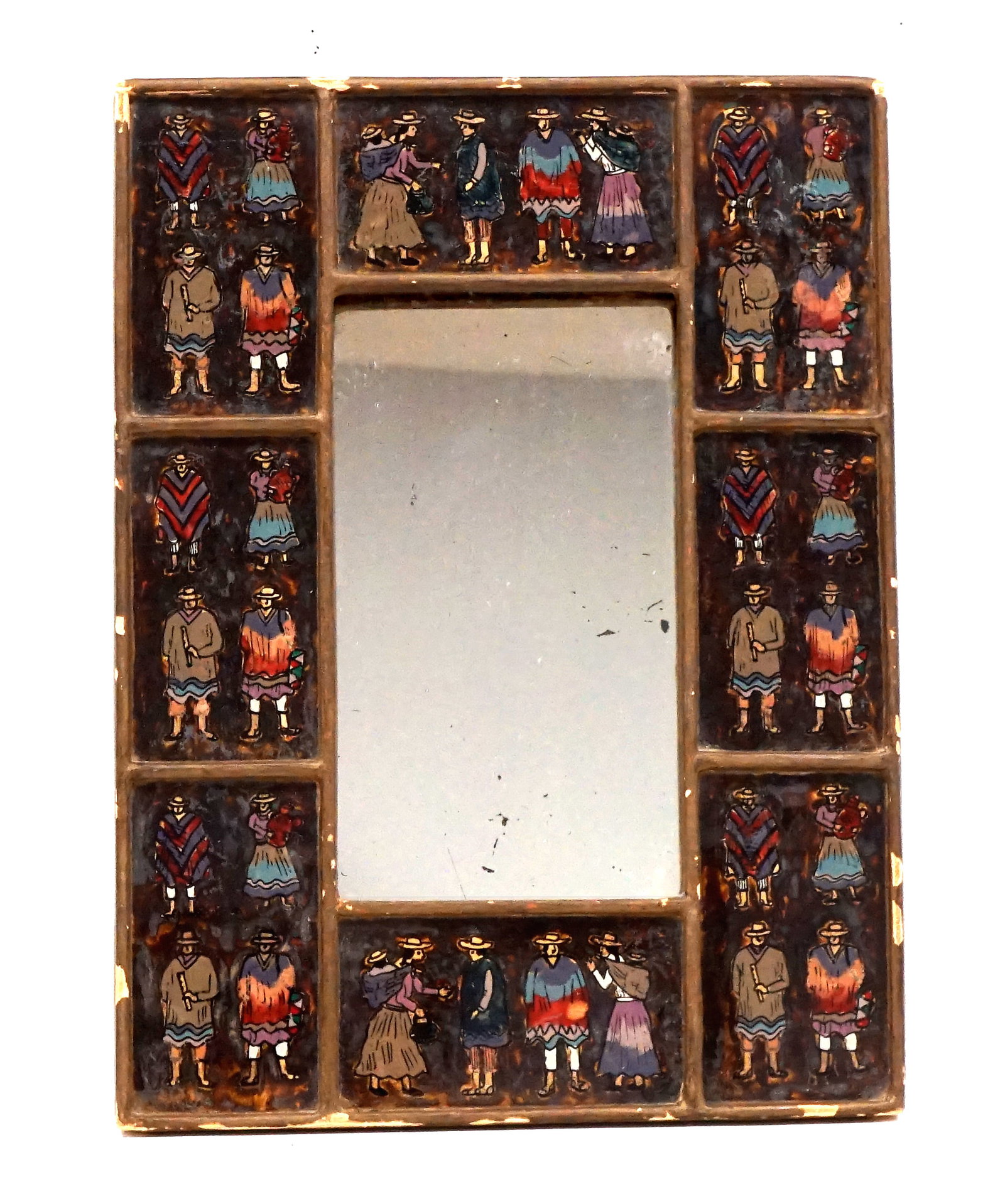 Vintage Peruvian folk art reverse painted glass mirror (1 of 4)