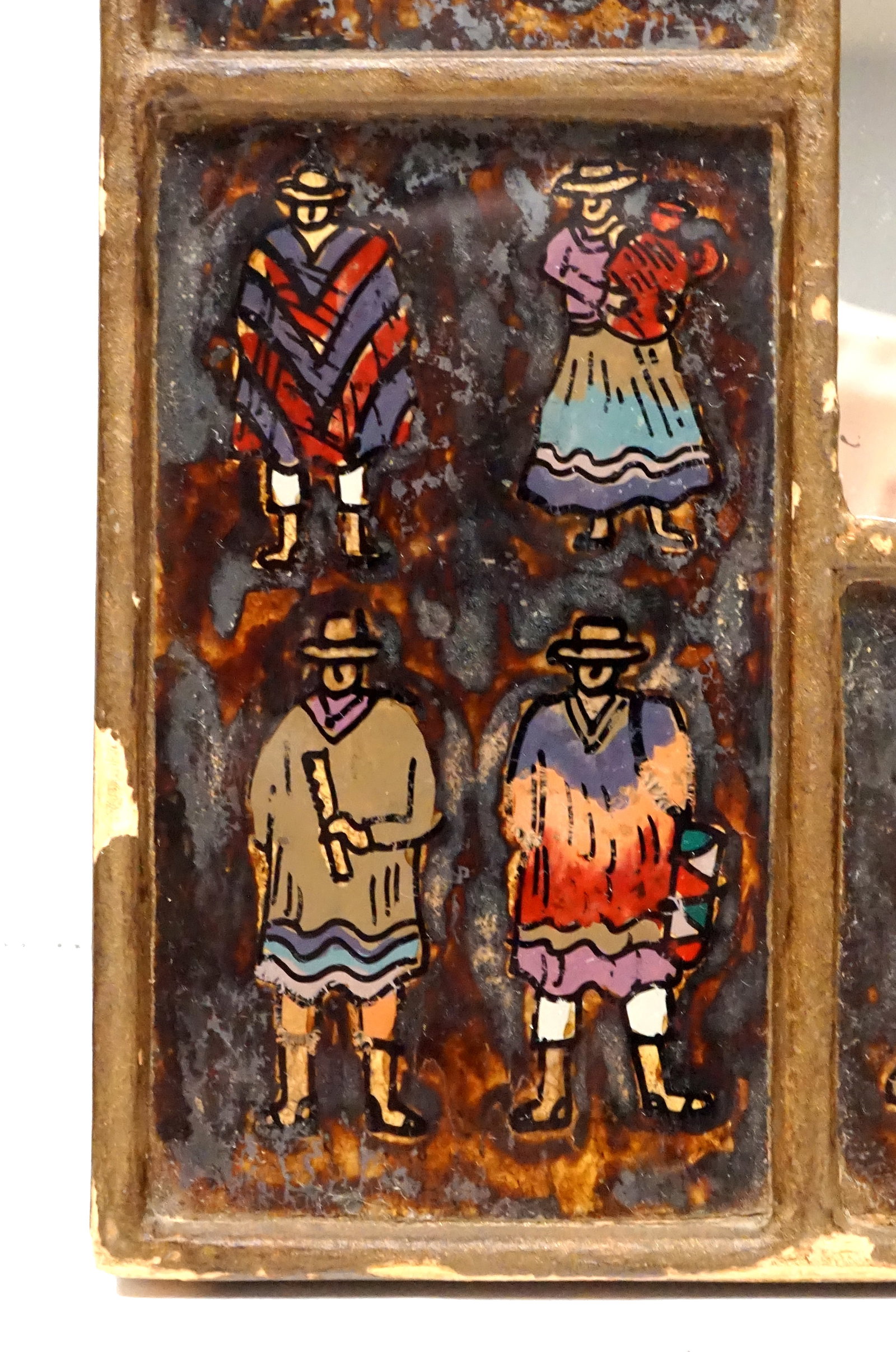 Vintage Peruvian folk art reverse painted glass mirror - 3