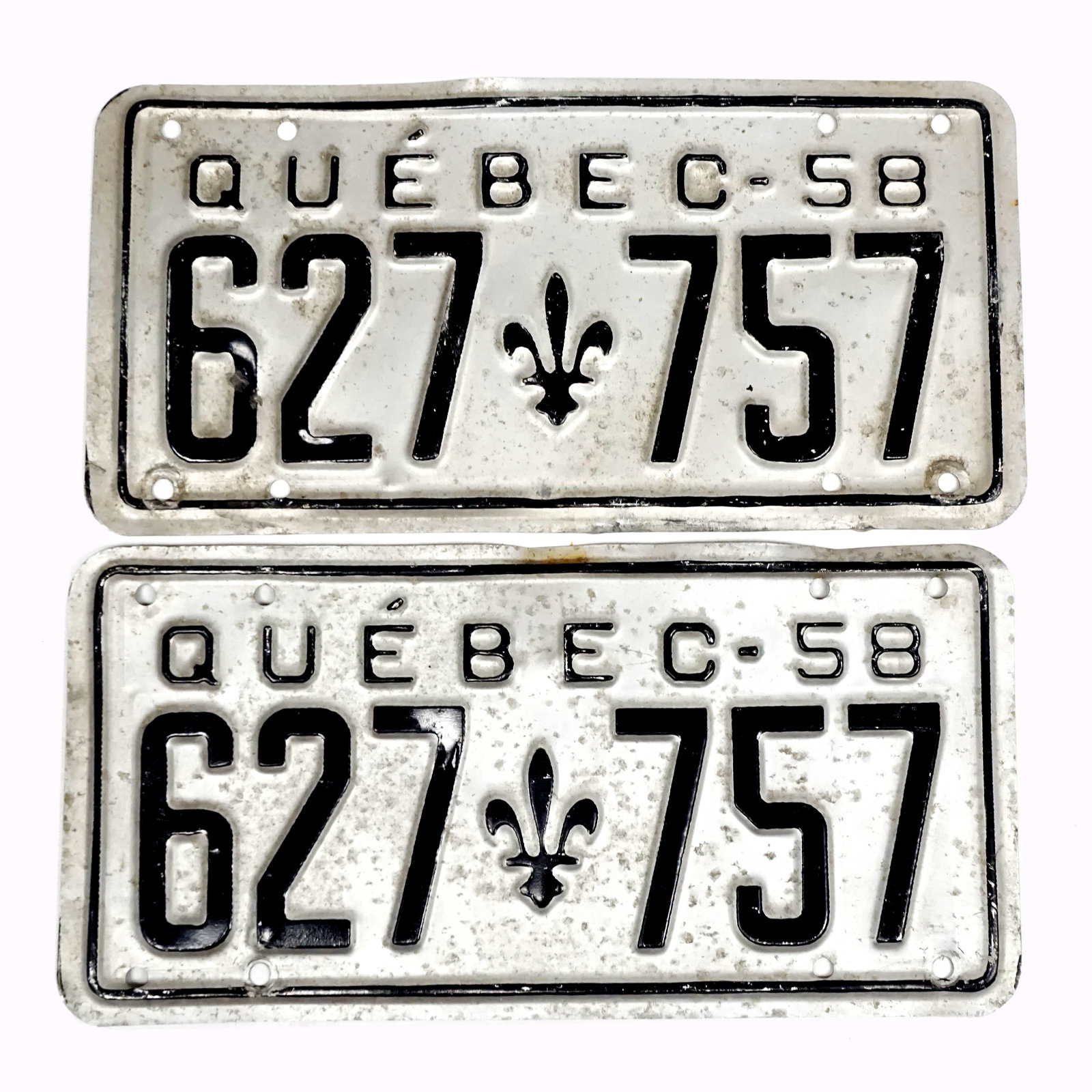 1958 license plate pair #627-757 (1 of 2)