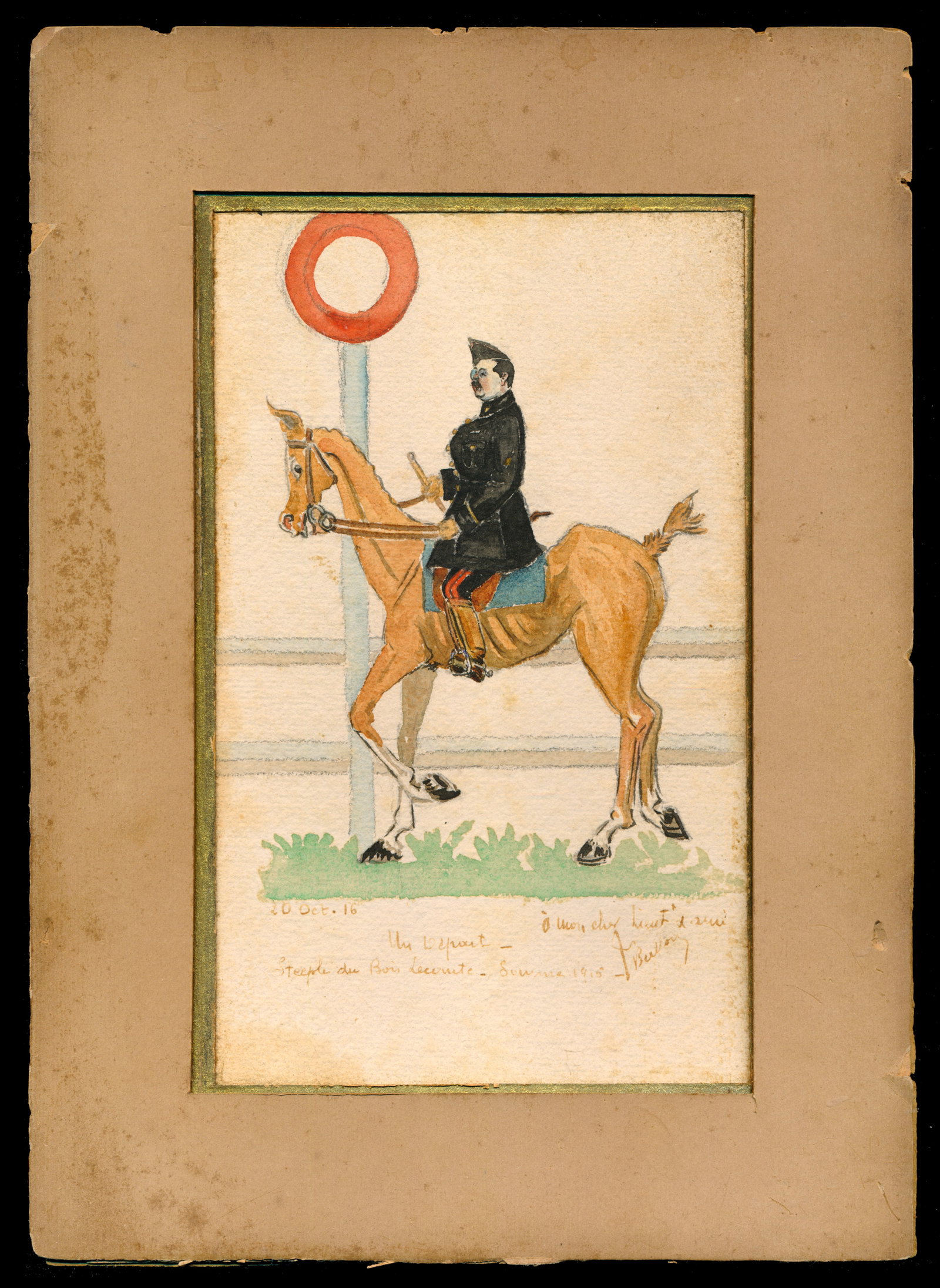 Painted Drawing: Dessin Peinturé Non identifié daté de 1915 mesure: 22 x 13.5cm Rapport de condition: carton salit a plusieurs endroit ------------- Painted Drawing Unidentified, dated 1915, measuring