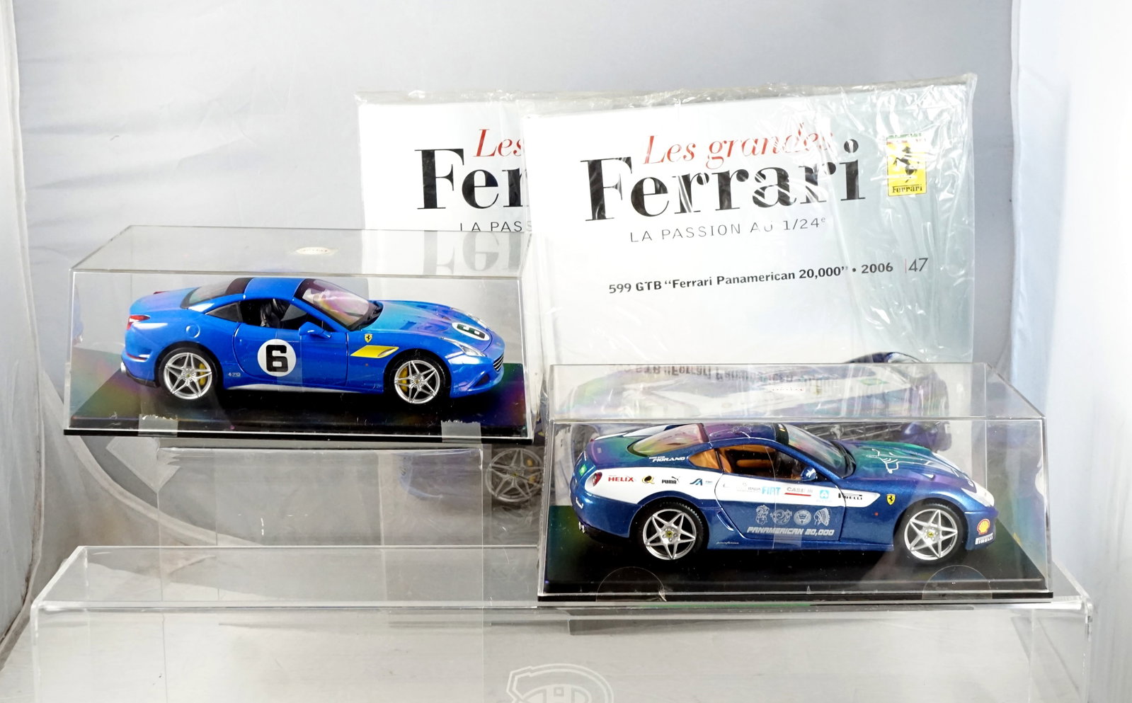 Hachette - The great Ferrari: Hachette Les Grandes Ferrari 2 Voitures 1/24, 2006 599 GTB Pannamerica #47, 1971 Califernia T- inspired by the 512M #49 accompagnées de leur livre respectifs. Tous fait de métal