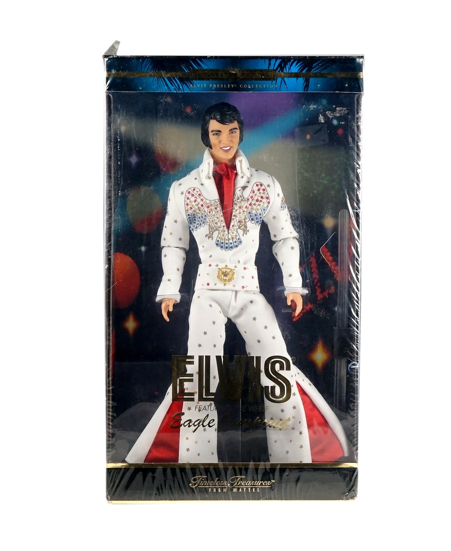 Elvis Presley - Collector Édition: Elvis Presley Figurines edition Collectionneurs Figurines Mattel de la serie Timeless Treasures avec l'ensemble Eagle jumpsuit neuf dans sa boite Rapport de condition: Bonne condition -------------