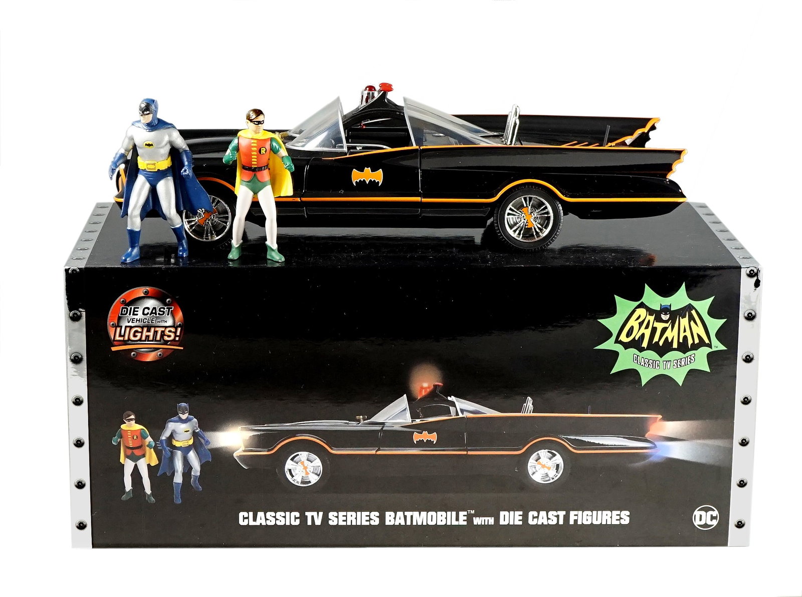 Batman - Batman Car with figurines: Batman Voiture Batman et figurines Fait par Jada toy, cette voiture est 100% Die-Cast. Format 1:18 avec lumieres, fonctionnant a batterie. état neuve Rapport de condition: like new -------------