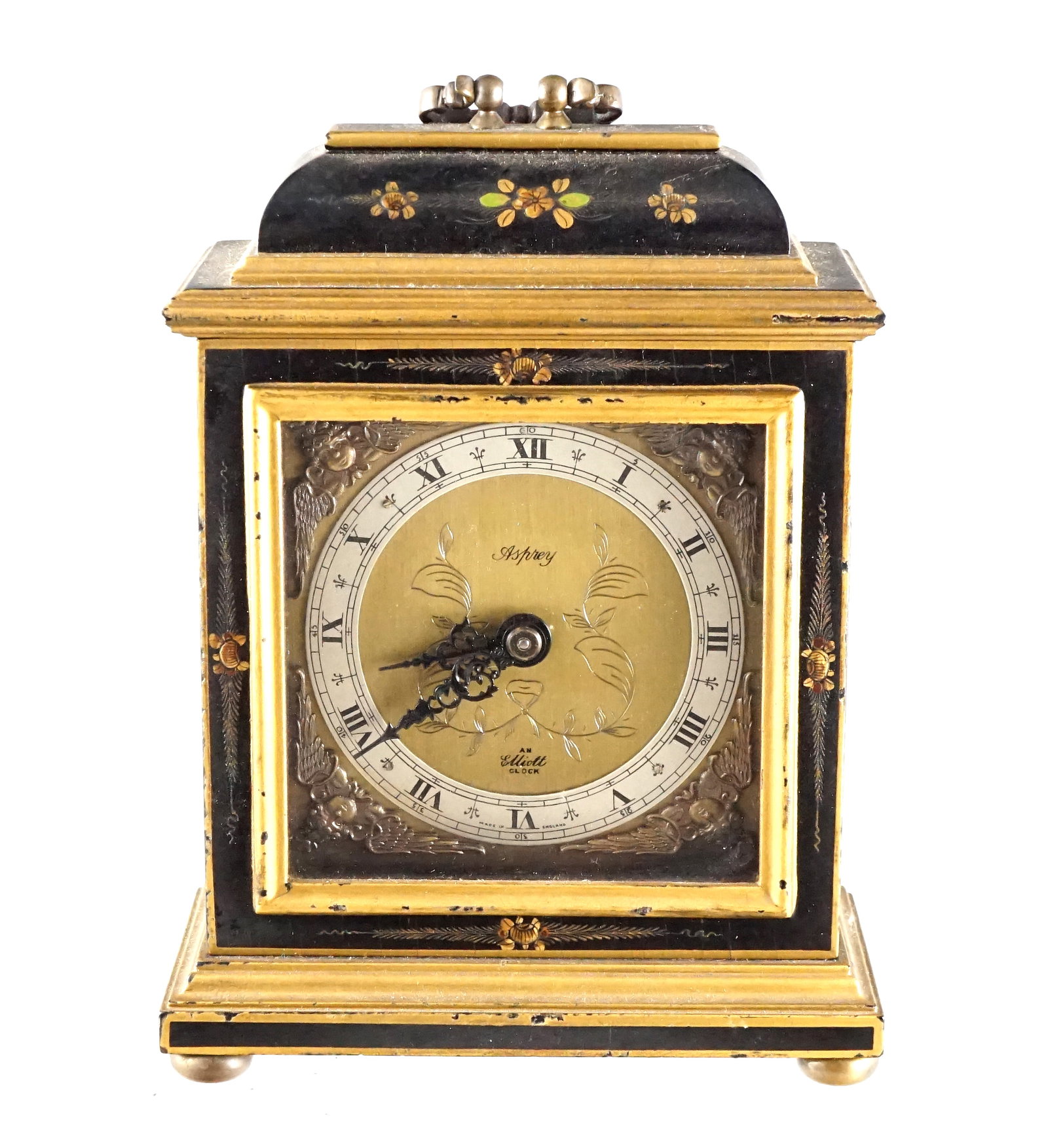 Asprey Table clock By Elliot: Horloge Asprey par Elliot un horloge avec chinoiseries avec bordure or. L2890 fonctionelle, Mouvement 8 jours remontoir manuel Rapport de condition: Bonne condition ------------- Asprey Table clock