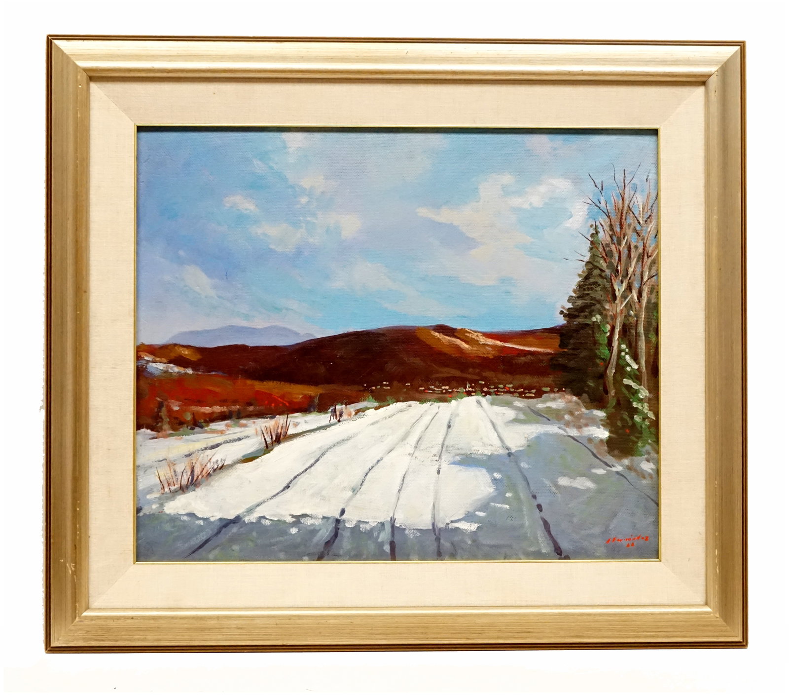 Artiste non identifié/Unidentified artist - Field in winter: Artiste non identifié/Unidentified artist (XXe) Champ en hiver Huile sur panneau signée en bas à droite (signature illisible). Dimension: 20'' x 24'' 51 x 61 cm ------------- Artiste