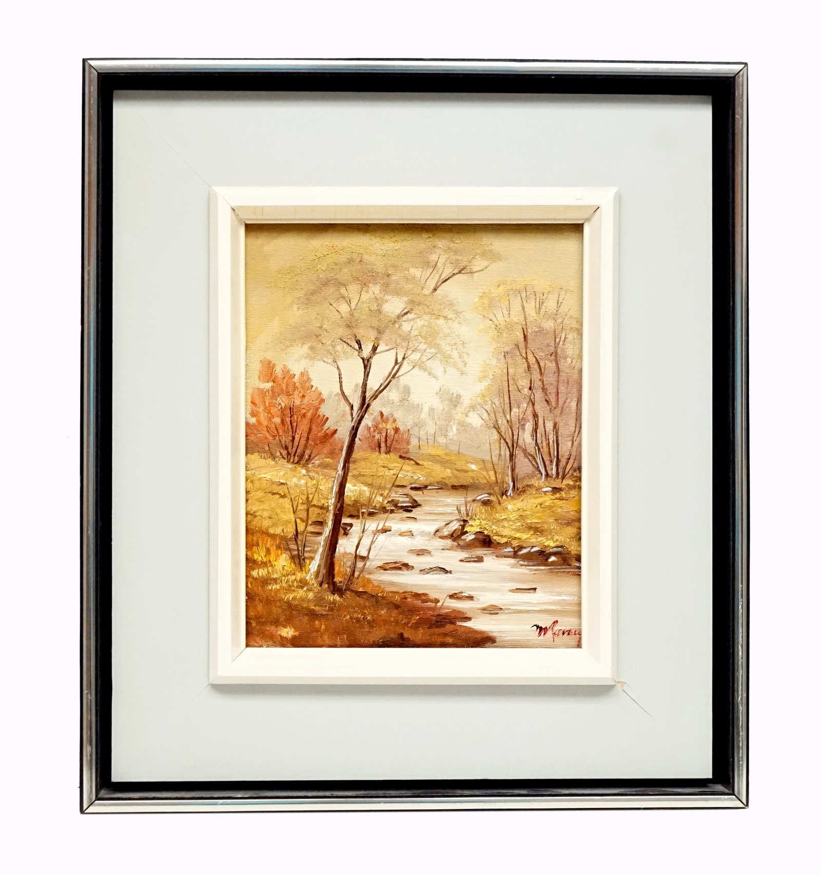 Ravary, Marcel - Autumn landscape: Ravary, Marcel (1940-) Paysage d'automne Huile sur toile signée M Ravary en bas à droite; authentifiée et contresignée au dos. Dimension: 10'' x 8'' 25,5 x 20 cm -------------