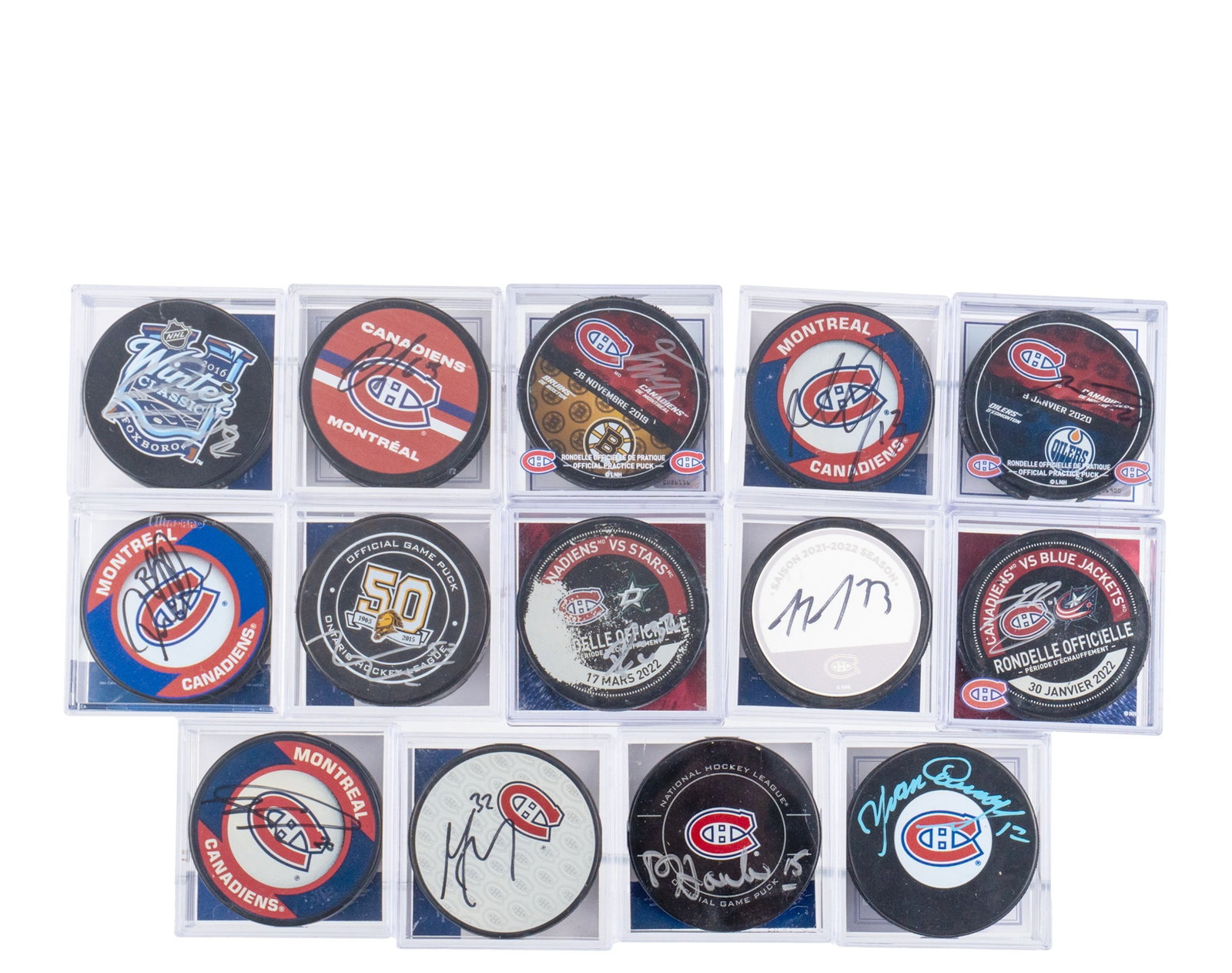 Puck collection: Puck collection Entre autres Tyler Toffoli, Phillip Dannault, Yvan Cournoyer, Mark Streit, Cole Caufield, toutes ont un COA de Signature Pro ou du Canadiens de Montréal ainsi qu'un hologramme