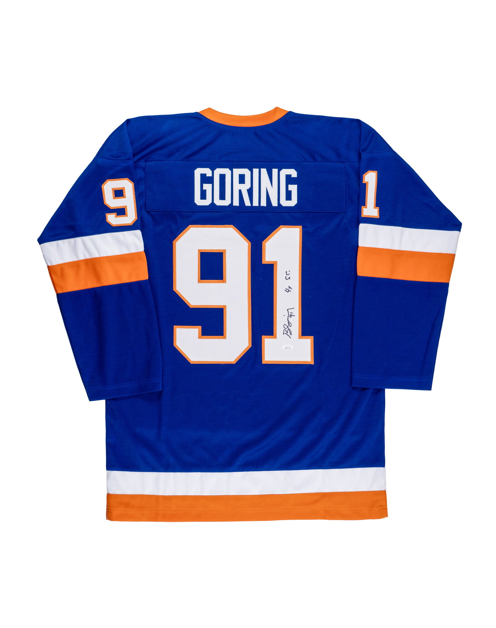 Autographed Butch Goring jersey, NHL hockey player - XXe siècle: États-Unis \ USA Maillot dédicacé Butch Goring, Joueur de hockey LNH (XXe siècle) Chandail taille XXl, signé à la main par Butch Goring. Inclut un hologramme officiel