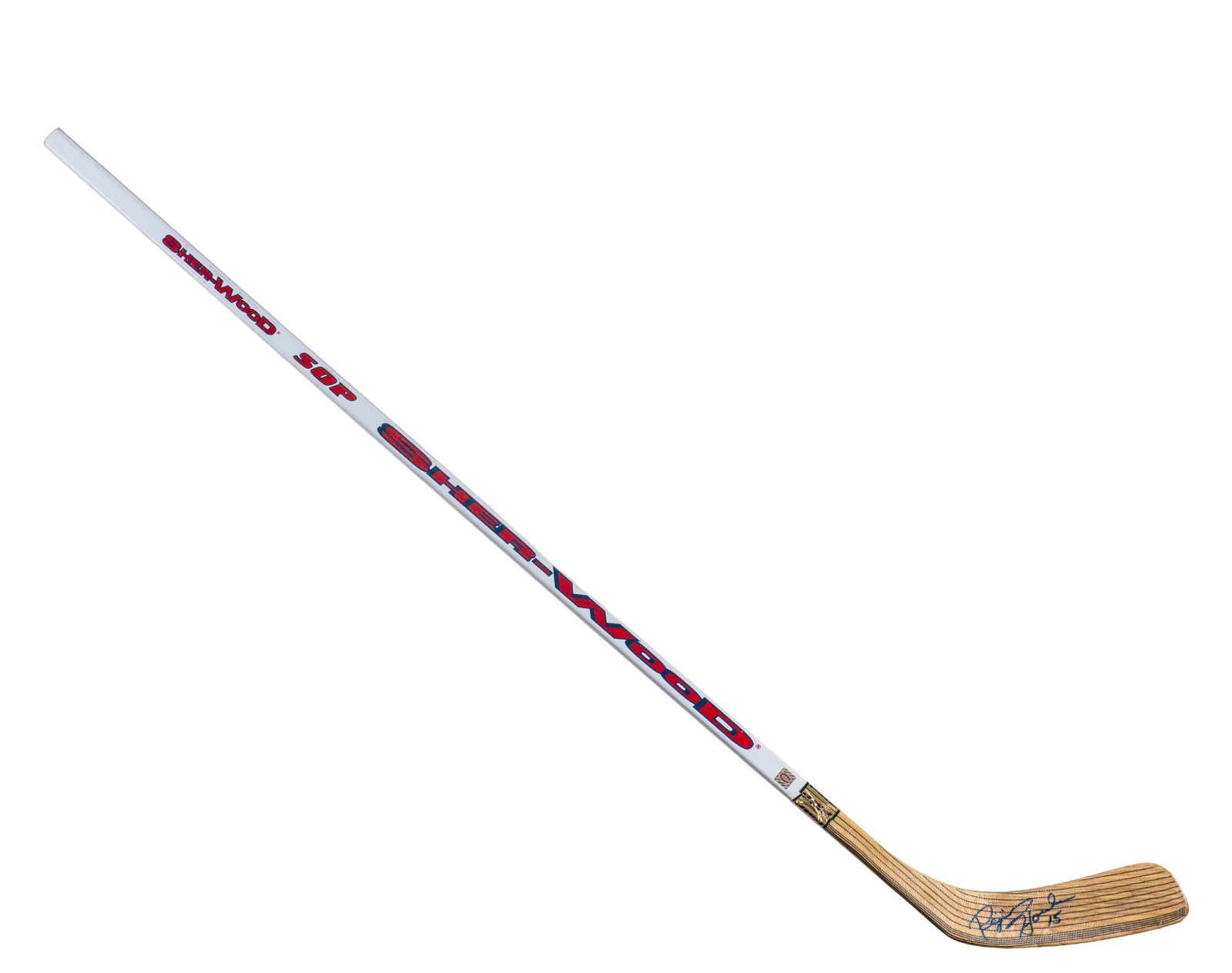 Hockey stick signed by Canadiens Rejean Houle, Canadiens: Baton de Hockey, signé Rejean Houle, Canadiens Baton Sher-Wood SOP, signé sur sur la palette Réjean Houle 15, Hologramme des Canadiens de Montréal ------------- Hockey stick