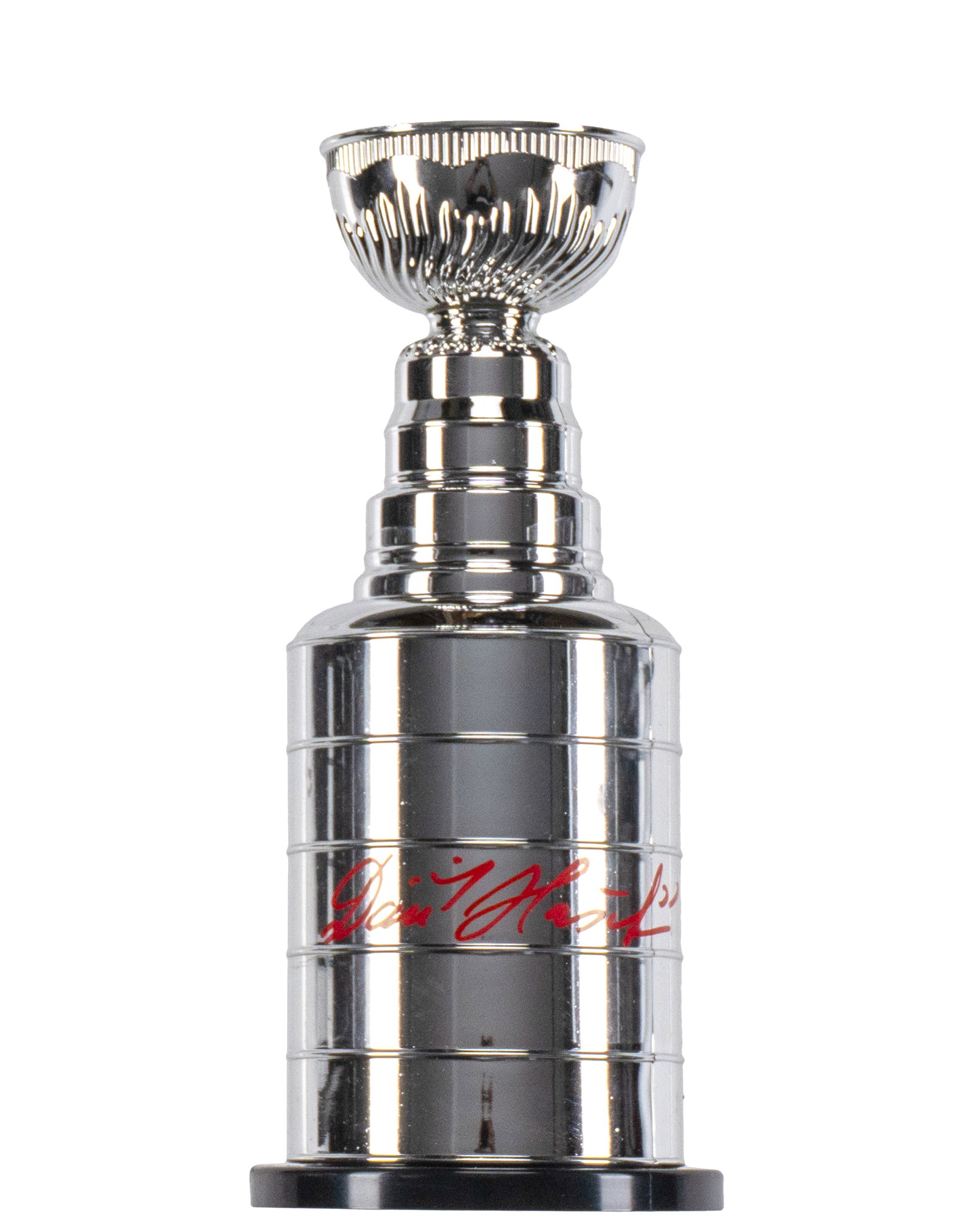Mini Stanley Cup, signed by Dominik Hasek, Detroit Red Wings: Mini coupe Stanley, signée Dominik Hasek, Detroit Red Wings Mini coupe Stanley, signée Dominik Hasek, Detroit Red Wings. Faite de plastique dans sa boite de présentation, signée au