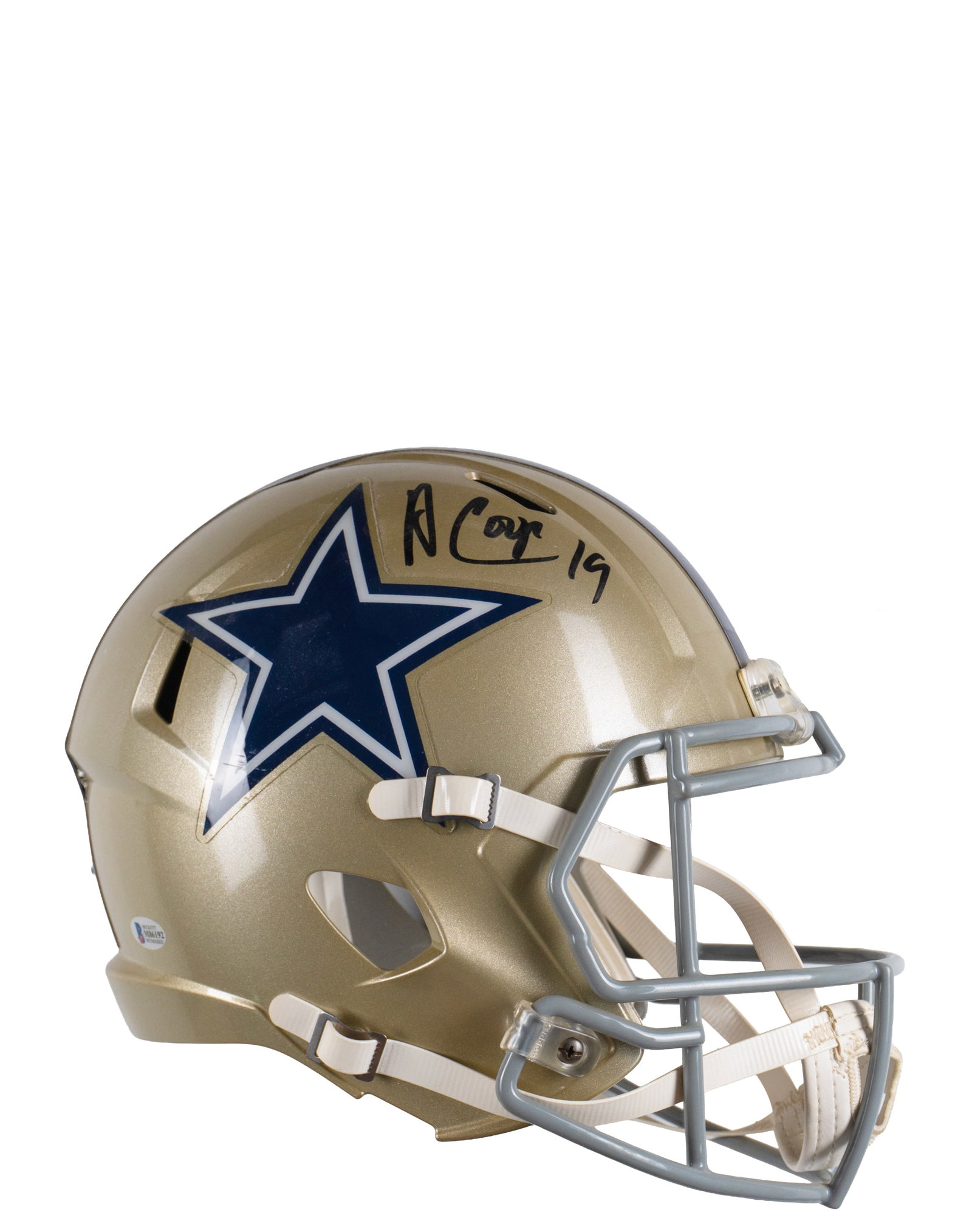 Amari Cooper full size helmet replica signed: États-Unis / USA Réplique de casque grandeur nature signée par Amari Cooper Réplique de casque des Dallas Cowboys dédicacée à la main par Amari Cooper, avec