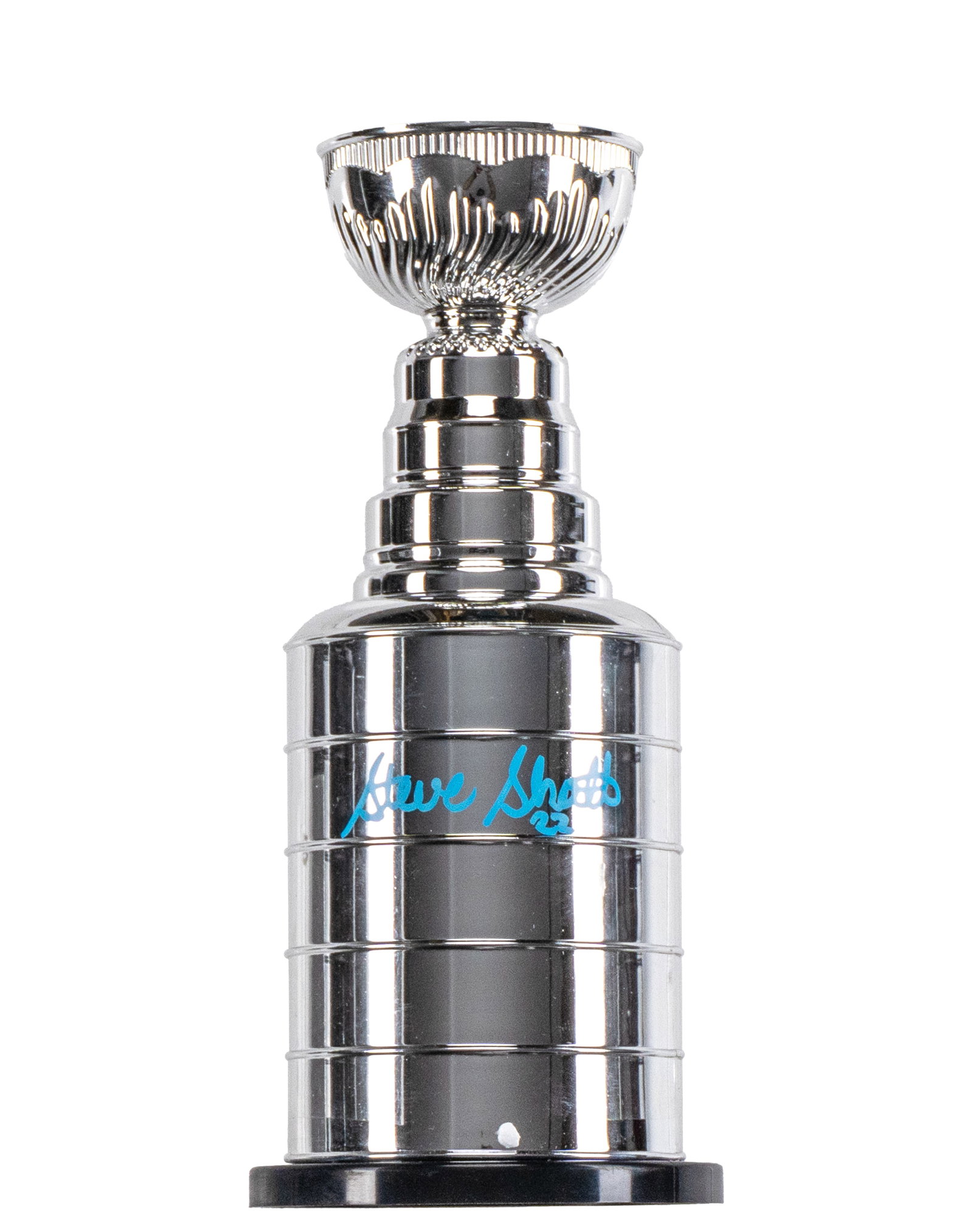 Mini Stanley Cup, signed by Steve Shutt, Canadiens: Mini coupe Stanley, signée Steve Shutt, Canadiens Faite de plastique dans sa boite de présentation, signée au feutre Steve Shutt, hologramme et certificat de Signature pro Dimension: