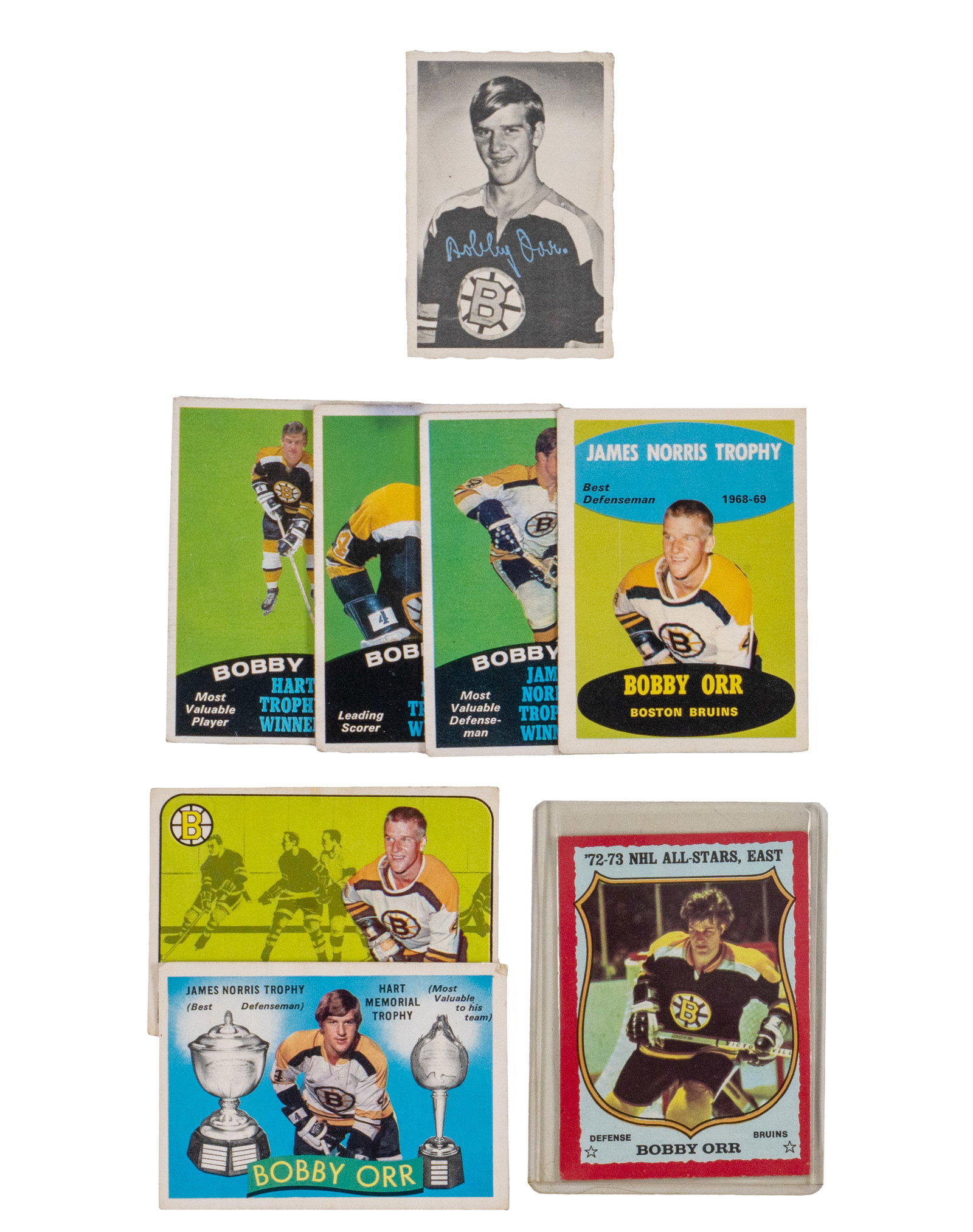 O-Pee-Chee - Selection of Bobby Orr cards - 1968-1974: O-Pee-Chee Selection de cartes Bobby Orr (1968-1974) Selection de cartes Bobby Orr. Inclut 1968-1969 #2, 1969-70 #209, 1970-1971 #246, 248, 249, 1971-1972 # 245, 1973-1974 # 30, 1970 Deckle edge #4